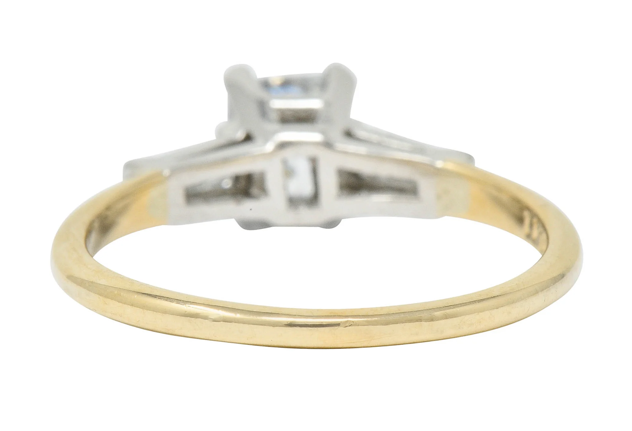 Retro 1.30 CTW Emerald Step Cut Diamond 14 Karat Two-Tone Gold Engagement Ring GIA - Image 4