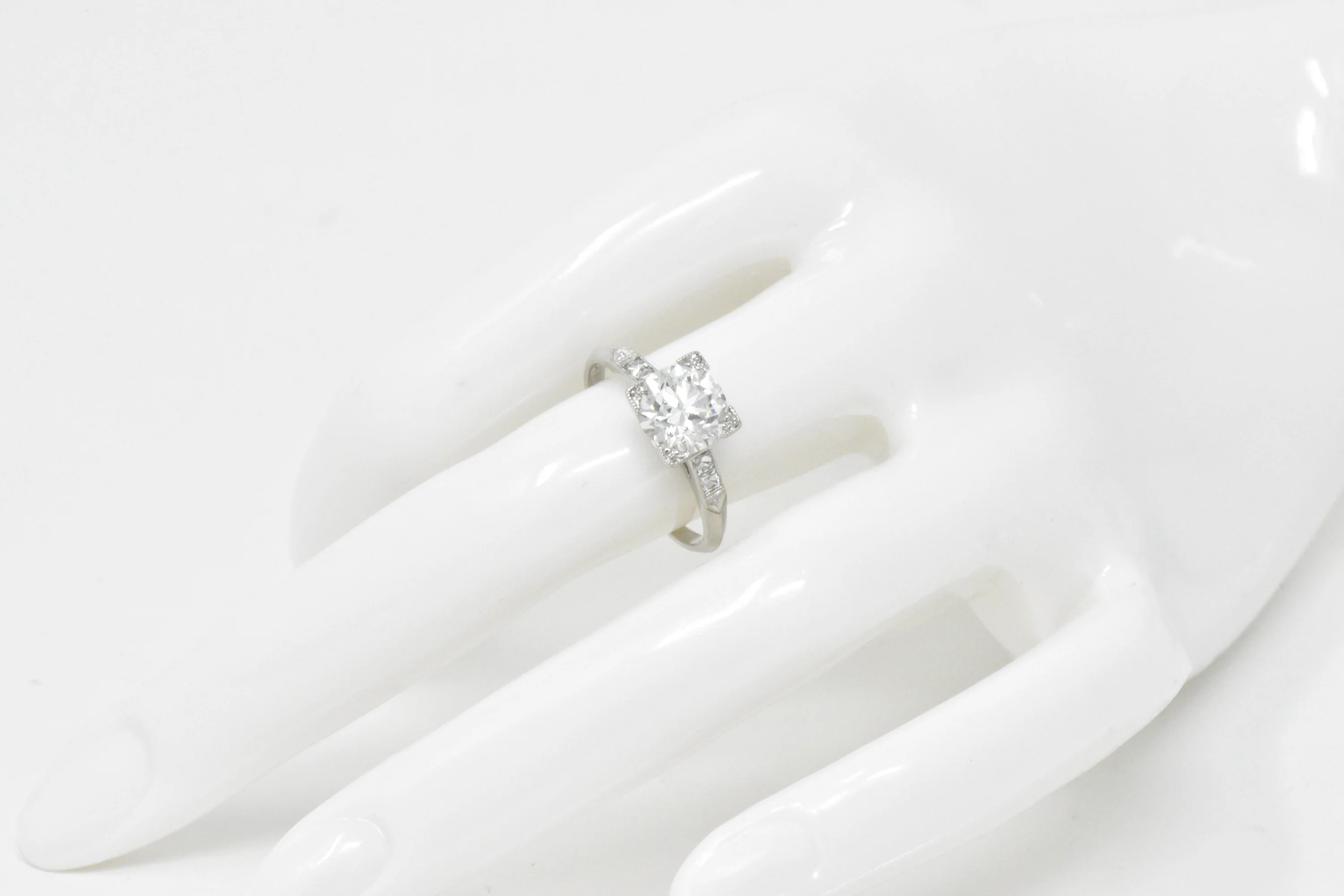 Retro 1.54 CTW Diamond Platinum Engagement Ring GIA Circa 1940 - Image 12