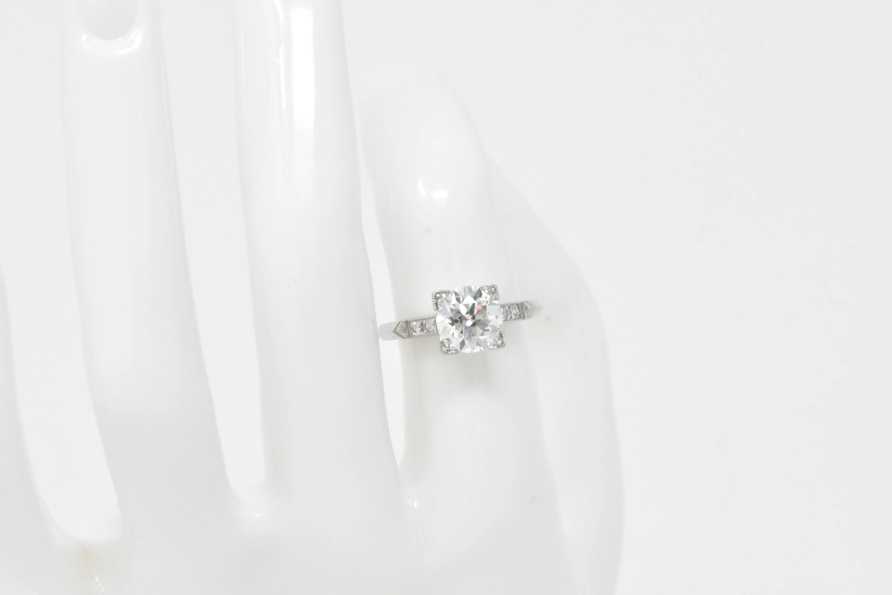 Retro 1.54 CTW Diamond Platinum Engagement Ring GIA Circa 1940 - Image 14