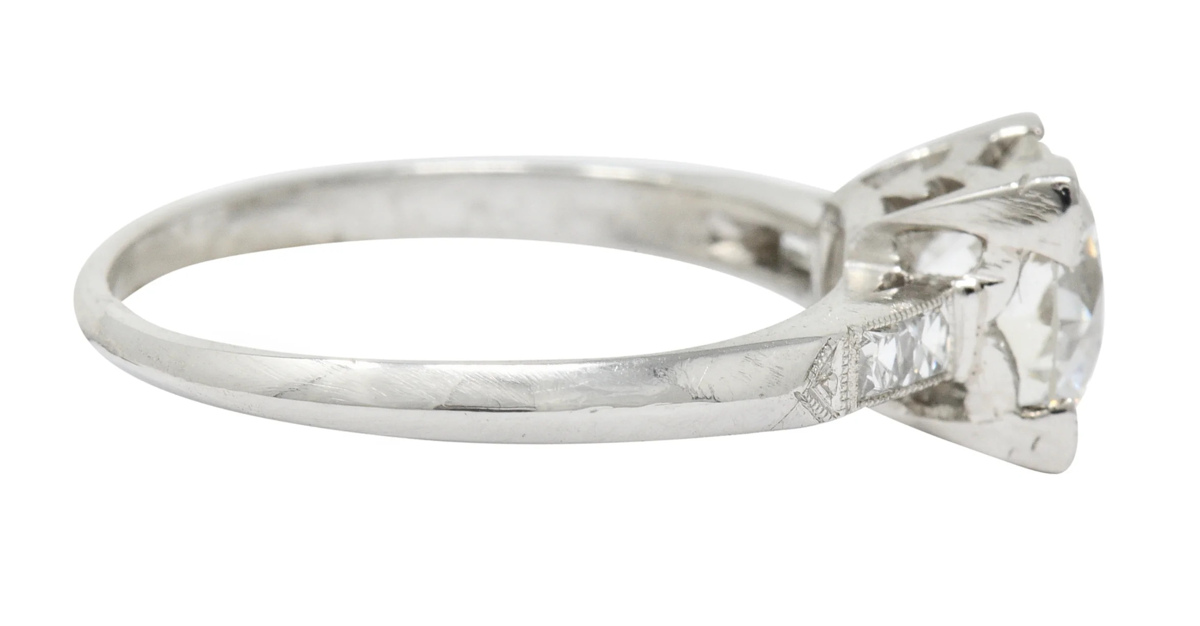 Retro 1.54 CTW Diamond Platinum Engagement Ring GIA Circa 1940 - Image 3