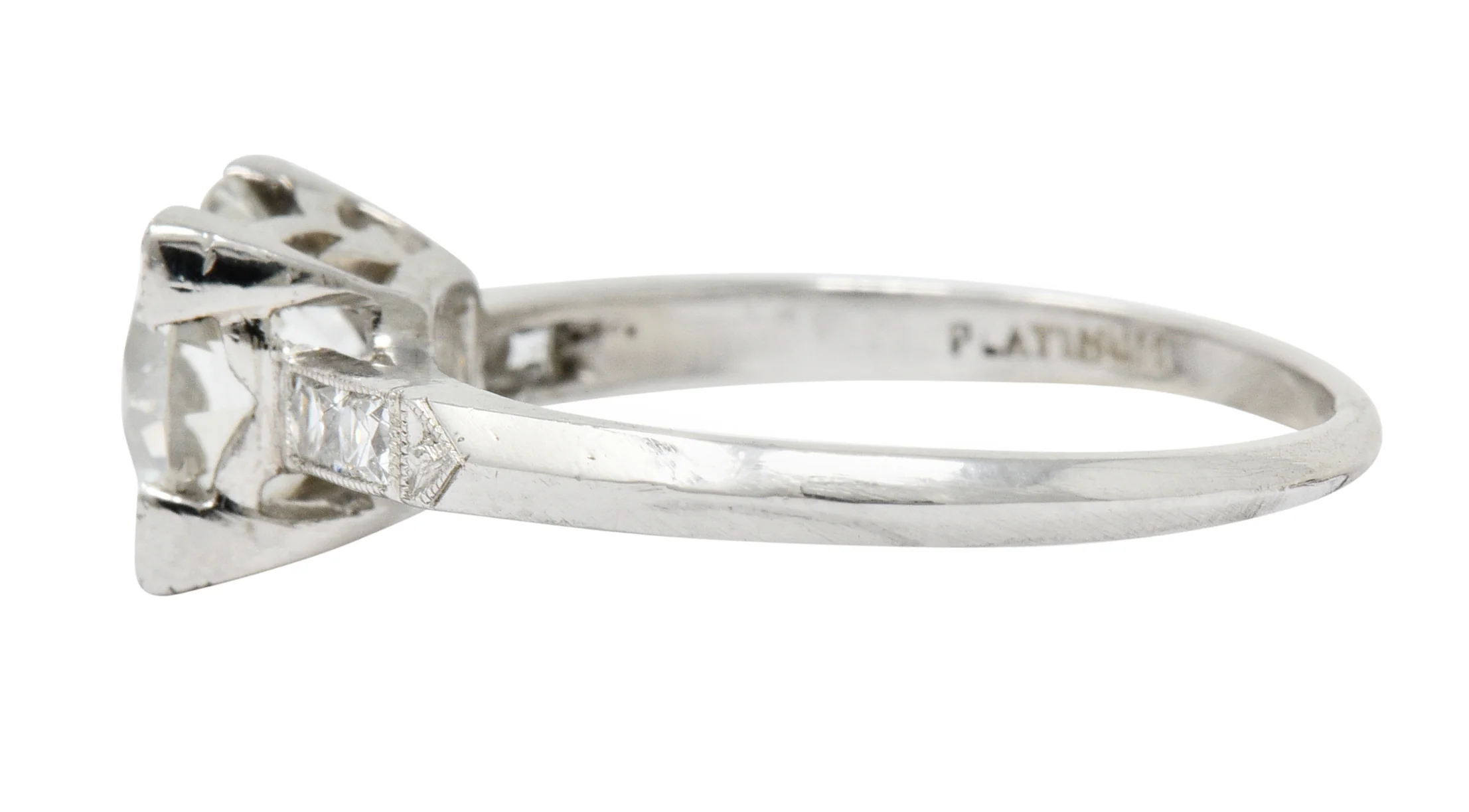 Retro 1.54 CTW Diamond Platinum Engagement Ring GIA Circa 1940 - Image 5