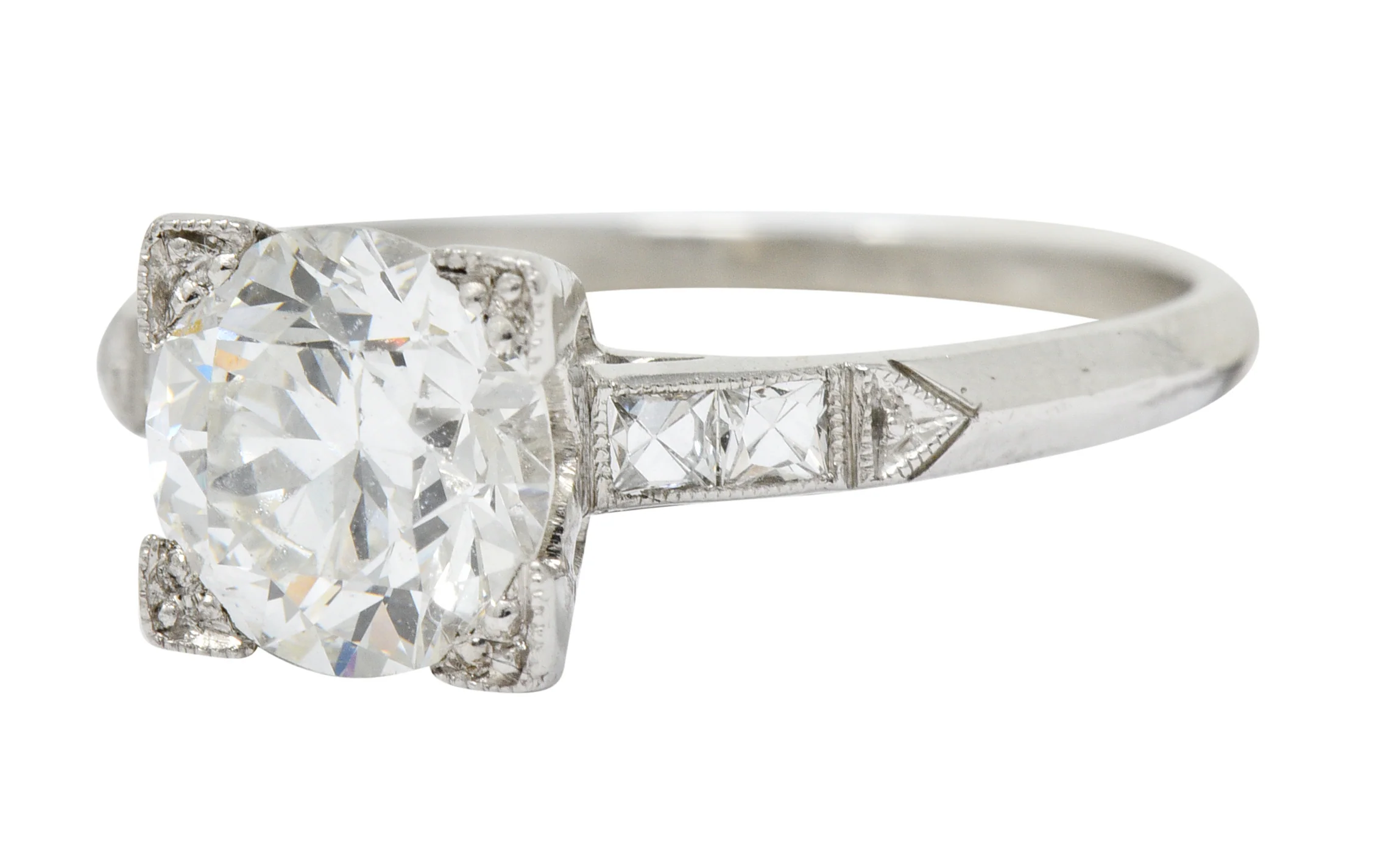 Retro 1.54 CTW Diamond Platinum Engagement Ring GIA Circa 1940 - Image 6