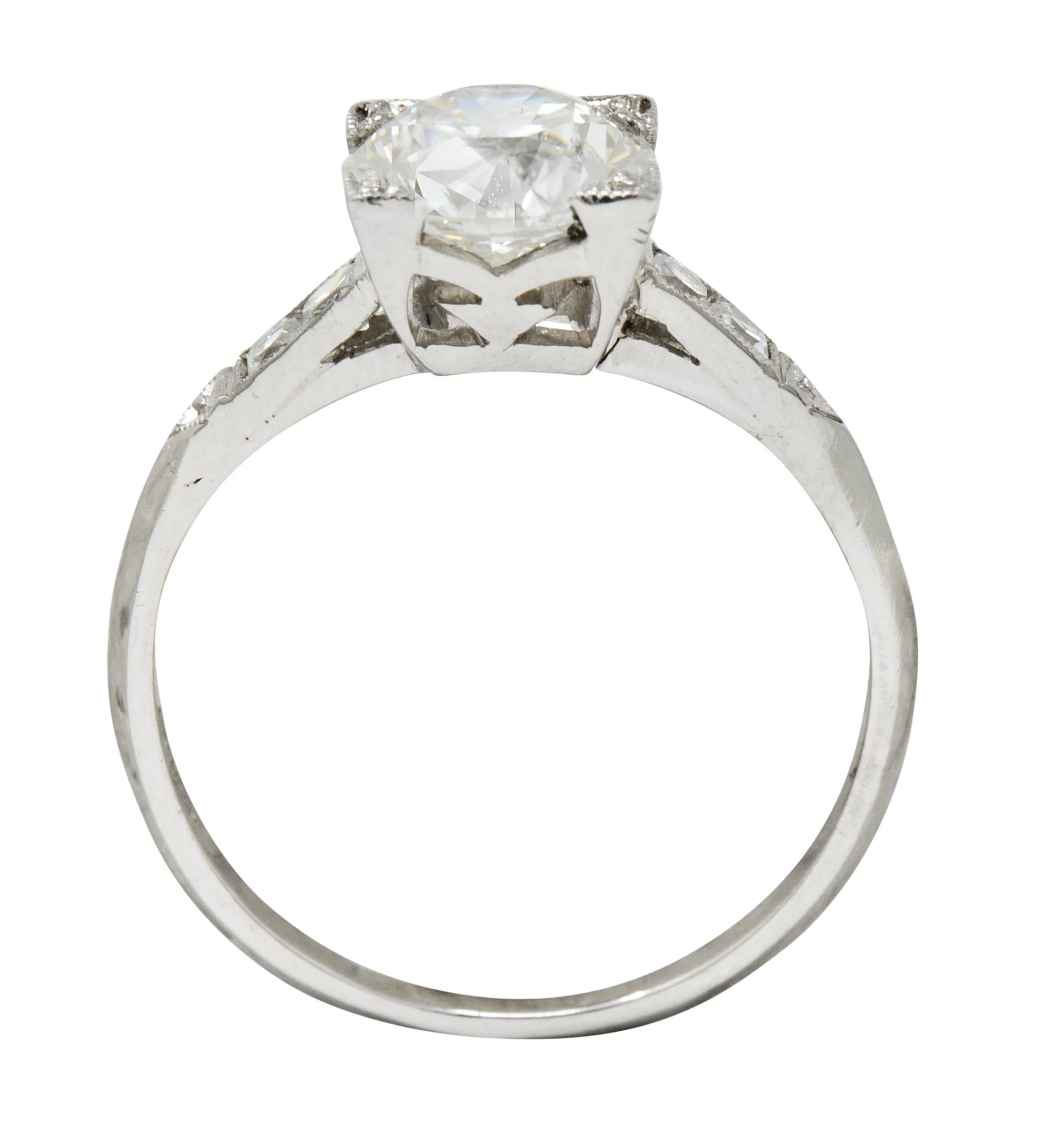 Retro 1.54 CTW Diamond Platinum Engagement Ring GIA Circa 1940 - Image 7