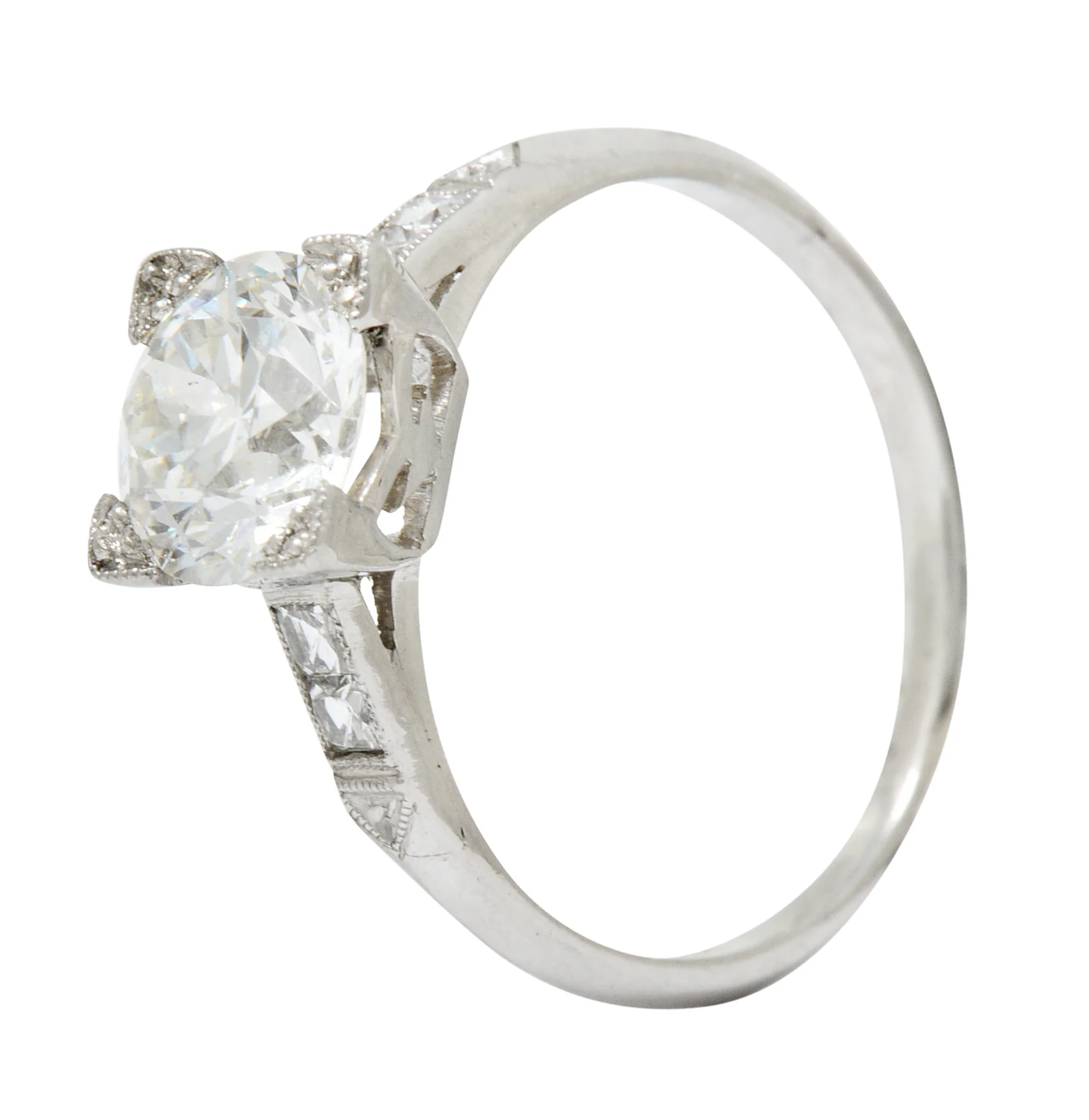Retro 1.54 CTW Diamond Platinum Engagement Ring GIA Circa 1940 - Image 8