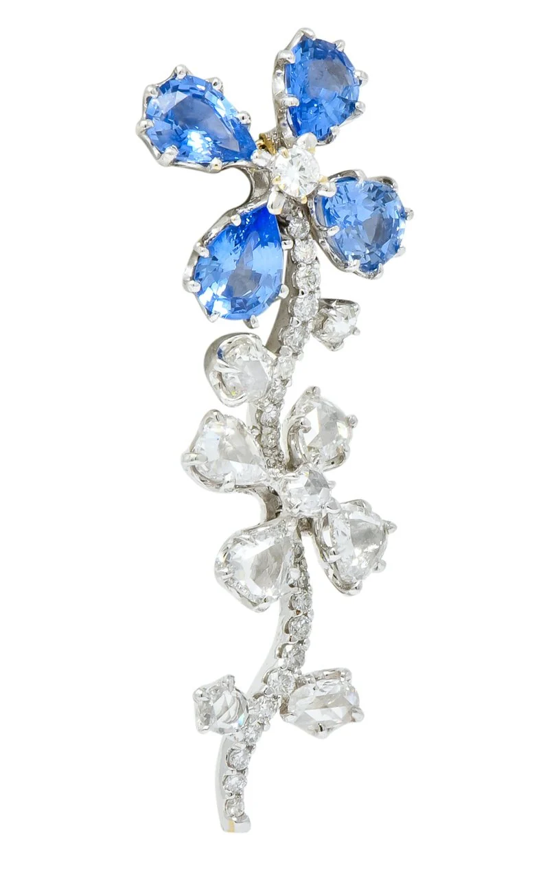 Retro 11.52 CTW Diamond Sapphire Platinum Articulated Flower Earrings - Image 4