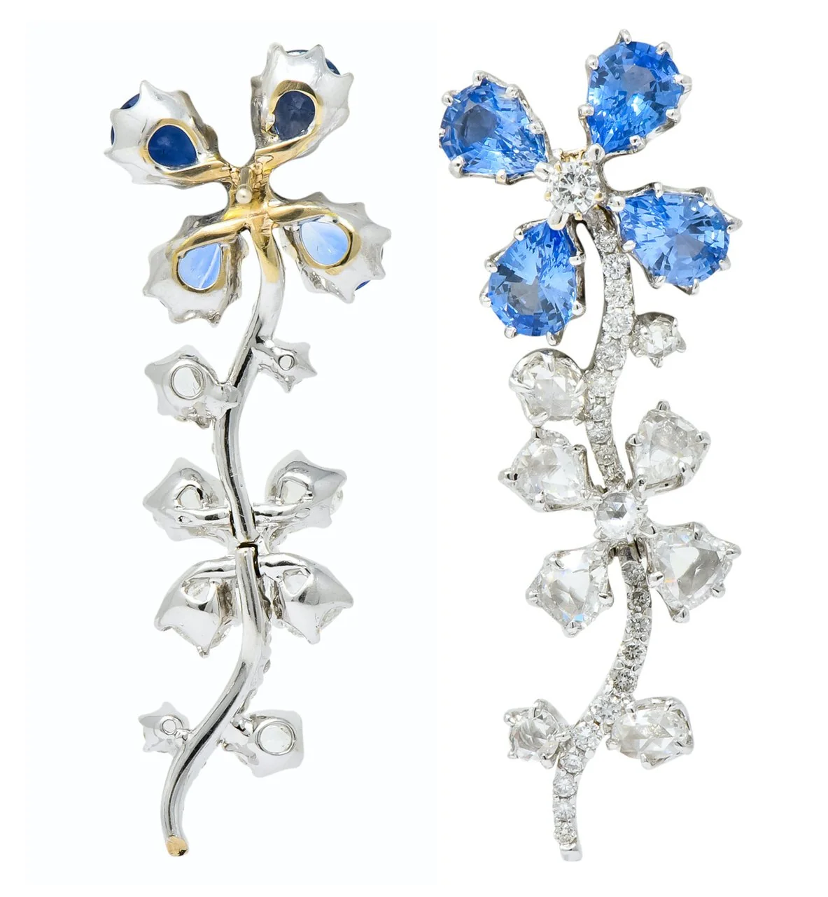 Retro 11.52 CTW Diamond Sapphire Platinum Articulated Flower Earrings - Image 9