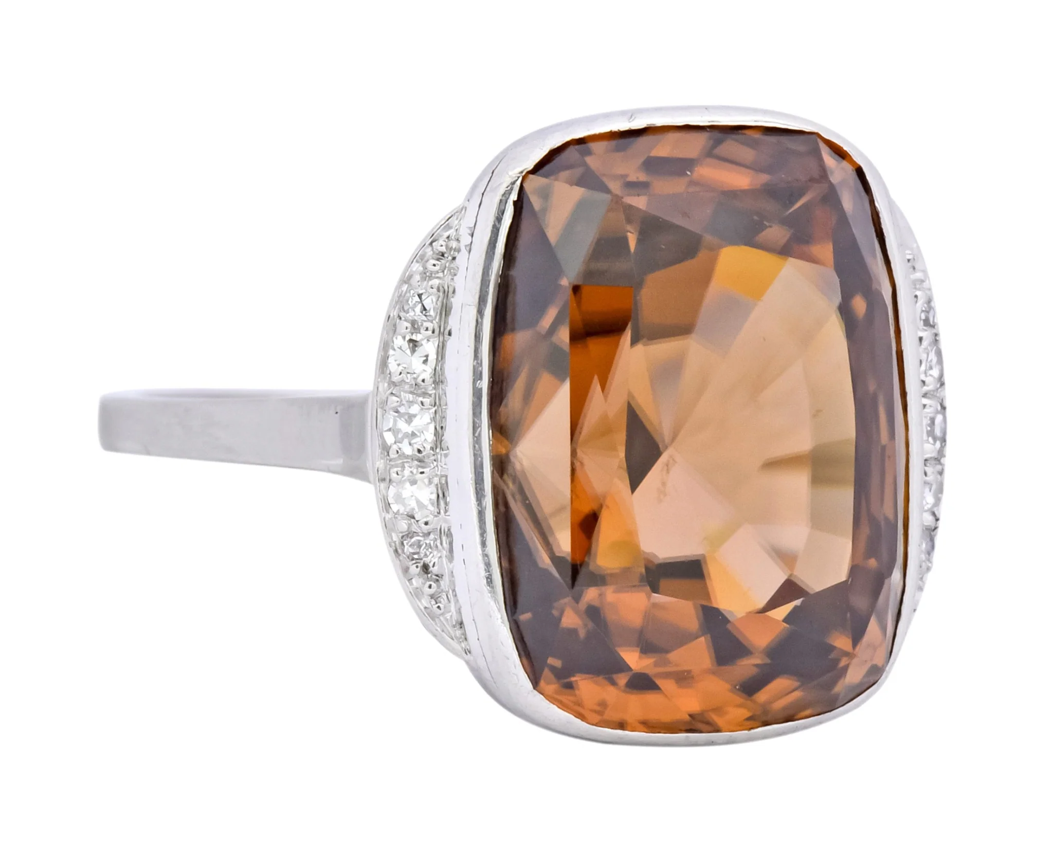 Retro 12.08 CTW Zircon Diamond Platinum-Topped 14 Karat White Gold Ring 1940's - Image 2