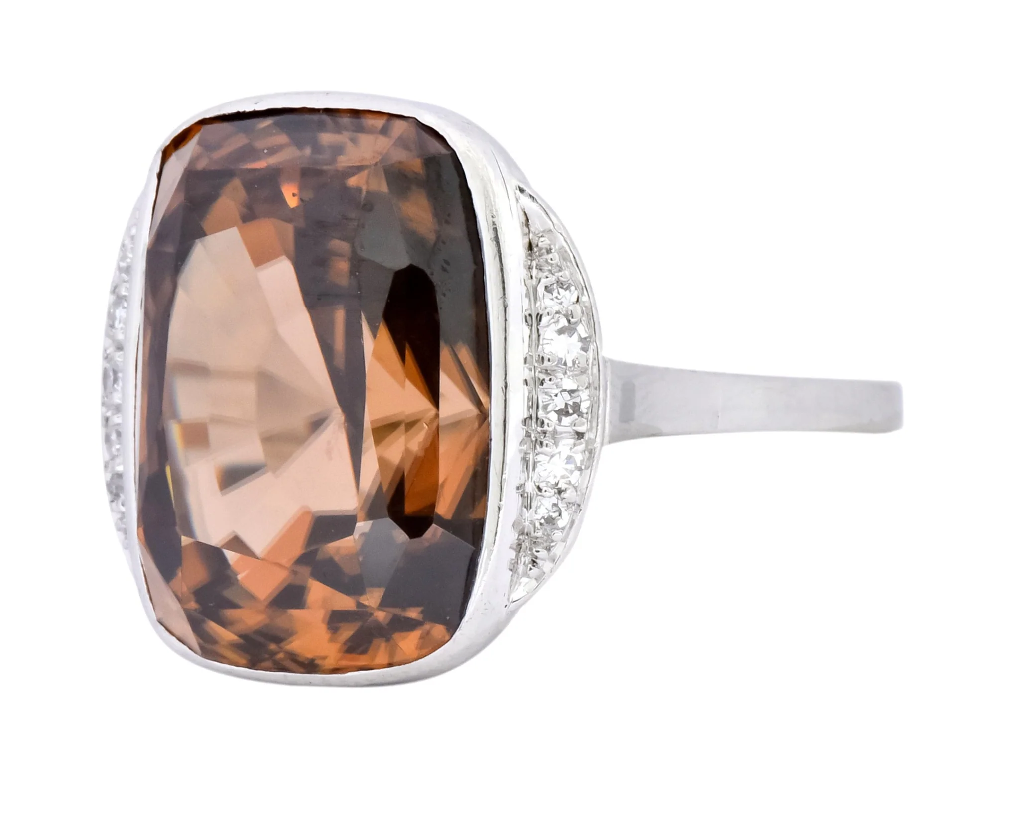 Retro 12.08 CTW Zircon Diamond Platinum-Topped 14 Karat White Gold Ring 1940's - Image 6