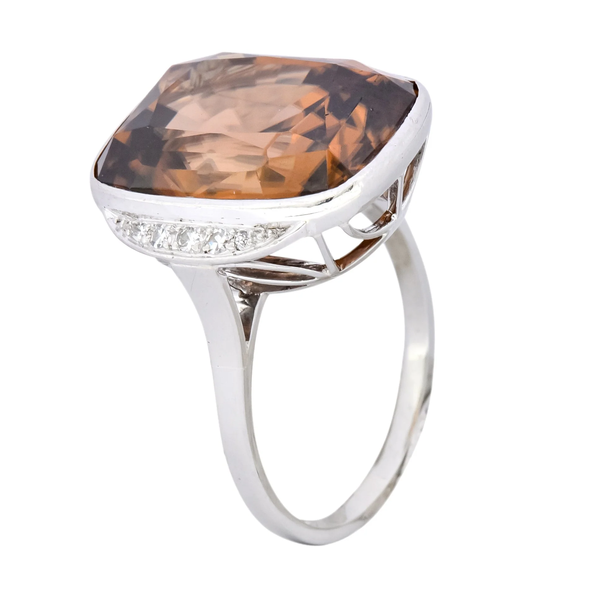 Retro 12.08 CTW Zircon Diamond Platinum-Topped 14 Karat White Gold Ring 1940's - Image 8
