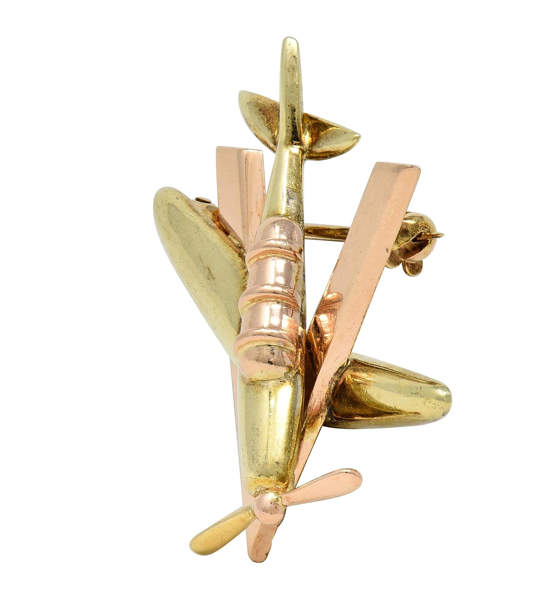 Retro 14 Karat Two-Tone Gold Vintage Sweetheart WW2 Victory Plane Brooch - Image 3