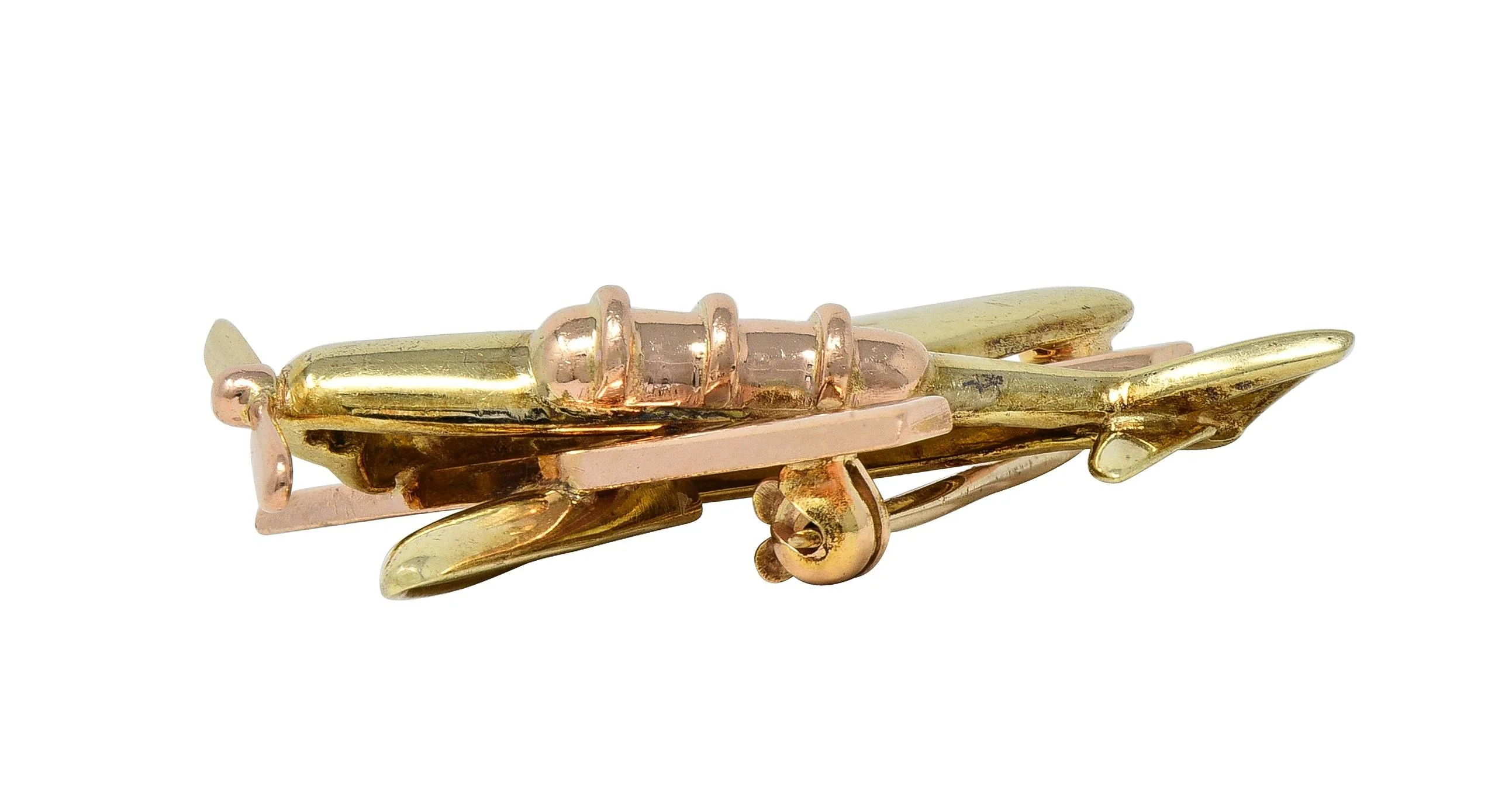 Retro 14 Karat Two-Tone Gold Vintage Sweetheart WW2 Victory Plane Brooch - Image 6