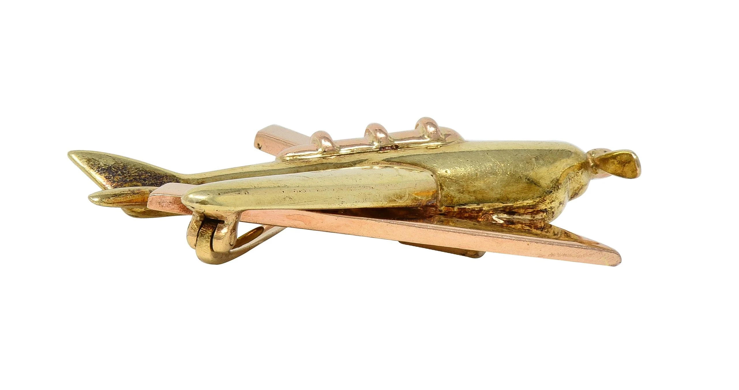 Retro 14 Karat Two-Tone Gold Vintage Sweetheart WW2 Victory Plane Brooch - Image 7