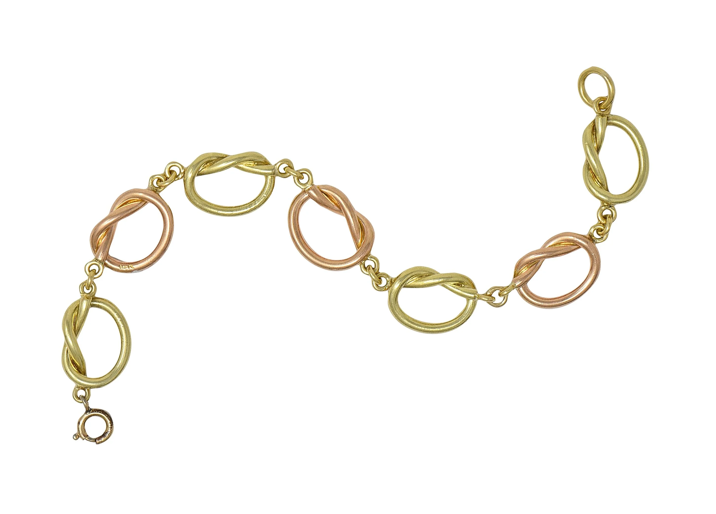 Retro 14 Karat Two-Tone Rose Yellow Gold Vintage Love Knot Bracelet - Image 10