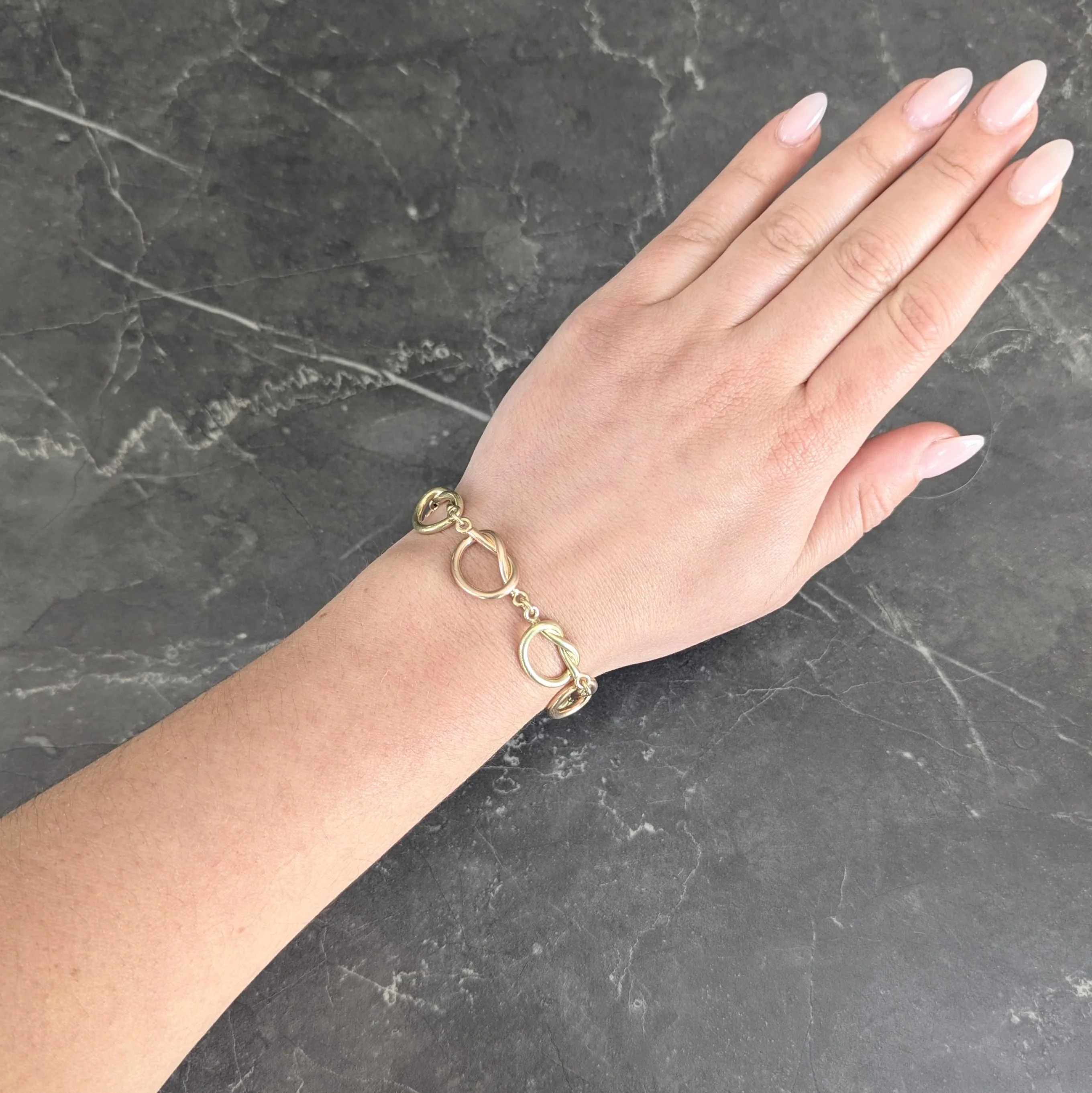 Retro 14 Karat Two-Tone Rose Yellow Gold Vintage Love Knot Bracelet - Image 2
