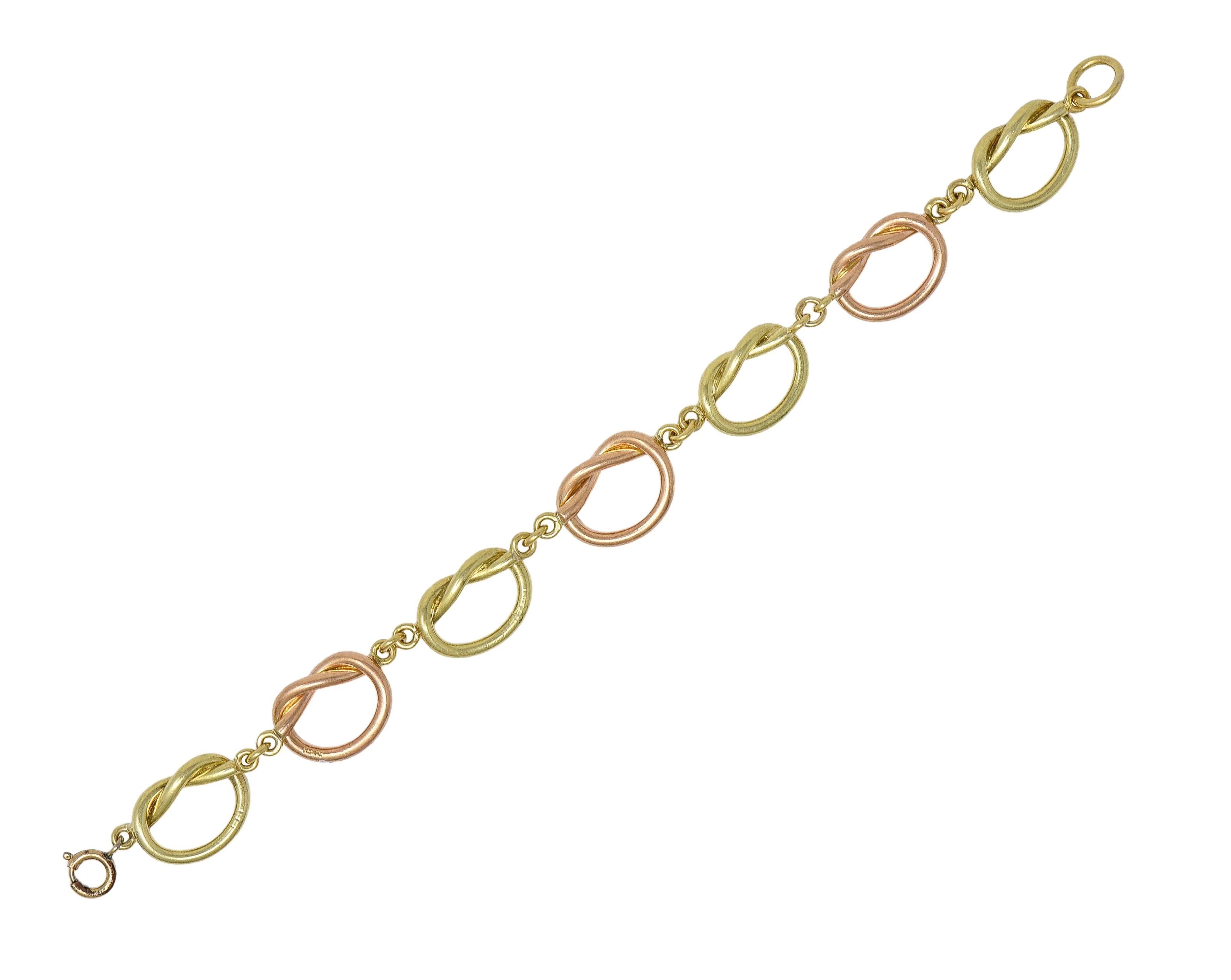 Retro 14 Karat Two-Tone Rose Yellow Gold Vintage Love Knot Bracelet - Image 3