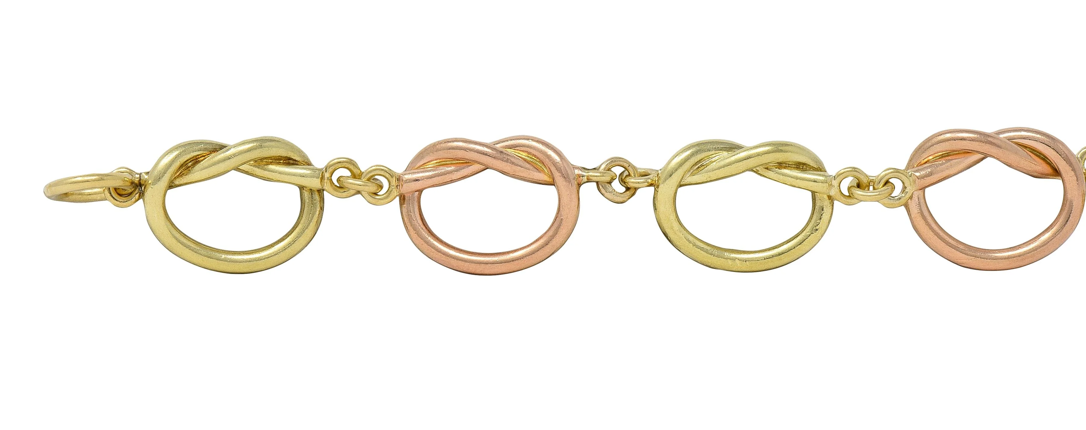 Retro 14 Karat Two-Tone Rose Yellow Gold Vintage Love Knot Bracelet - Image 5
