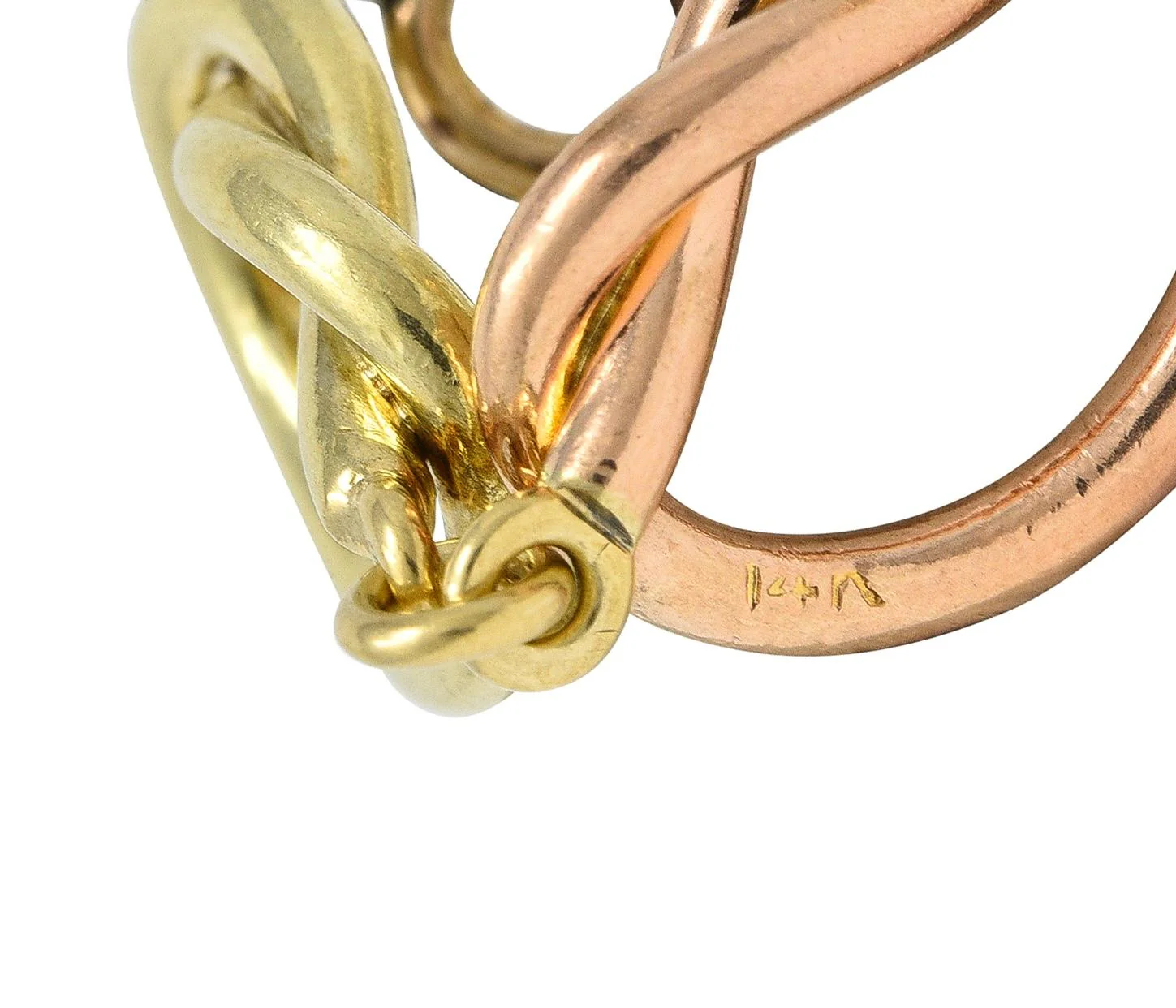 Retro 14 Karat Two-Tone Rose Yellow Gold Vintage Love Knot Bracelet - Image 8