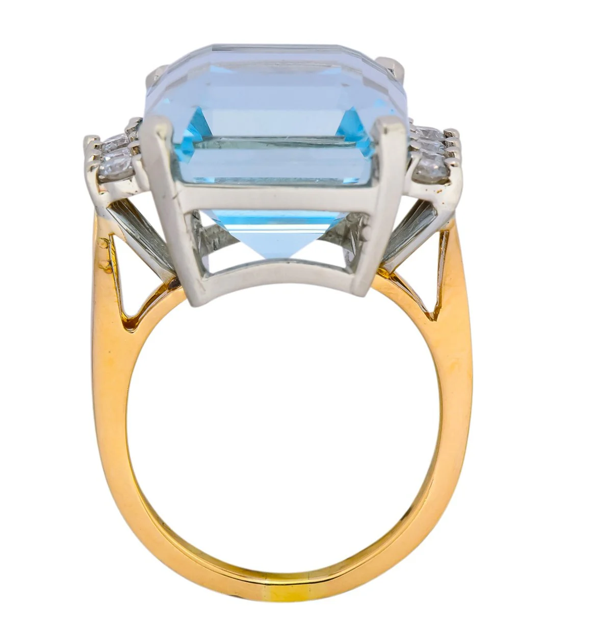 Retro 16.78 CTW Aquamarine Diamond 18 Karat Two-Tone Gold Cocktail Ring - Image 6