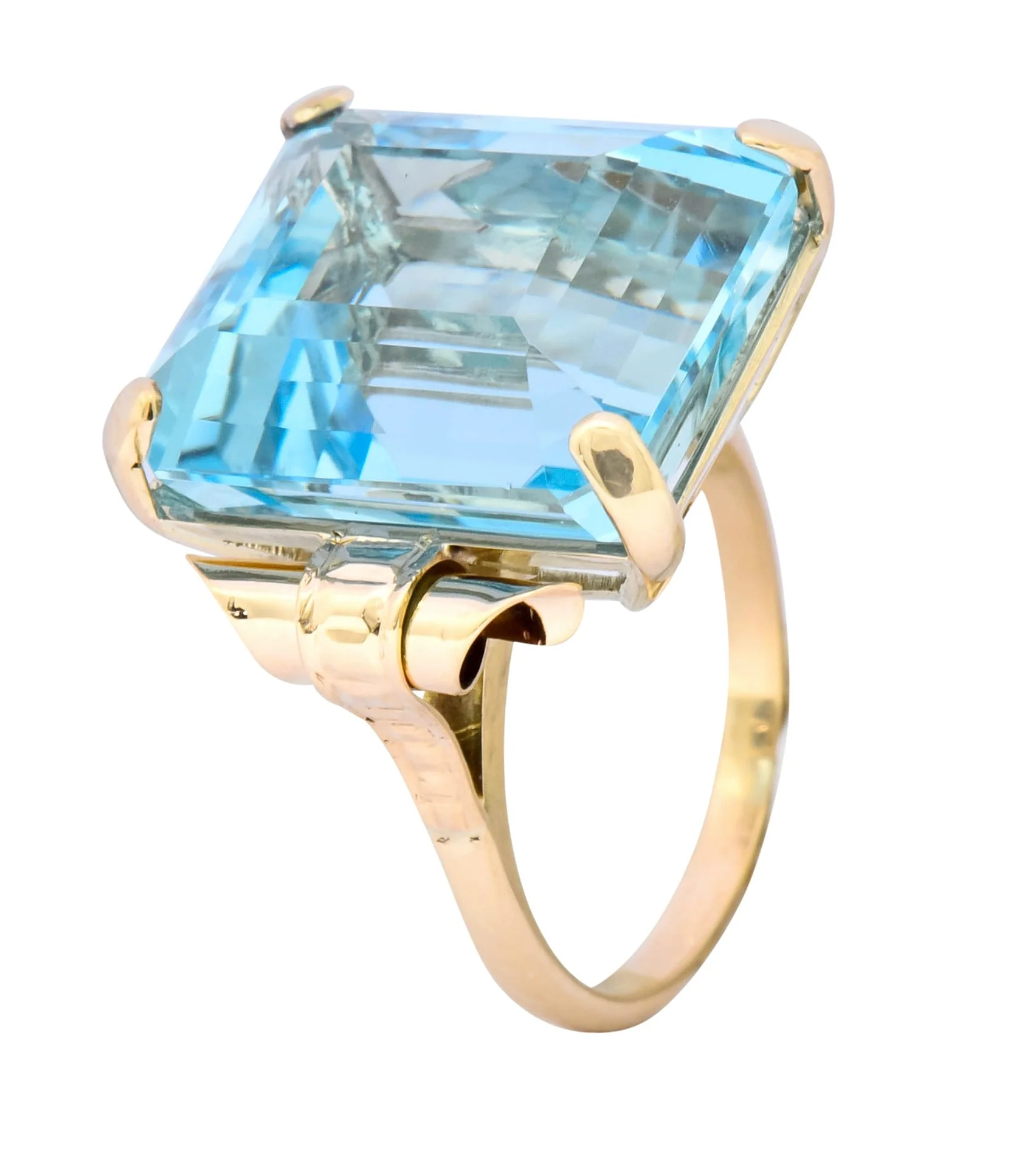 Retro 17.86 CTW Aquamarine 14 Karat Gold Cocktail Ring - Image 9