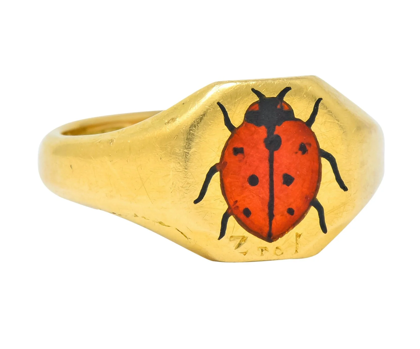 Retro 1938 Enamel 18 Karat Gold Ladybug Signet Pinky Ring - Image 2