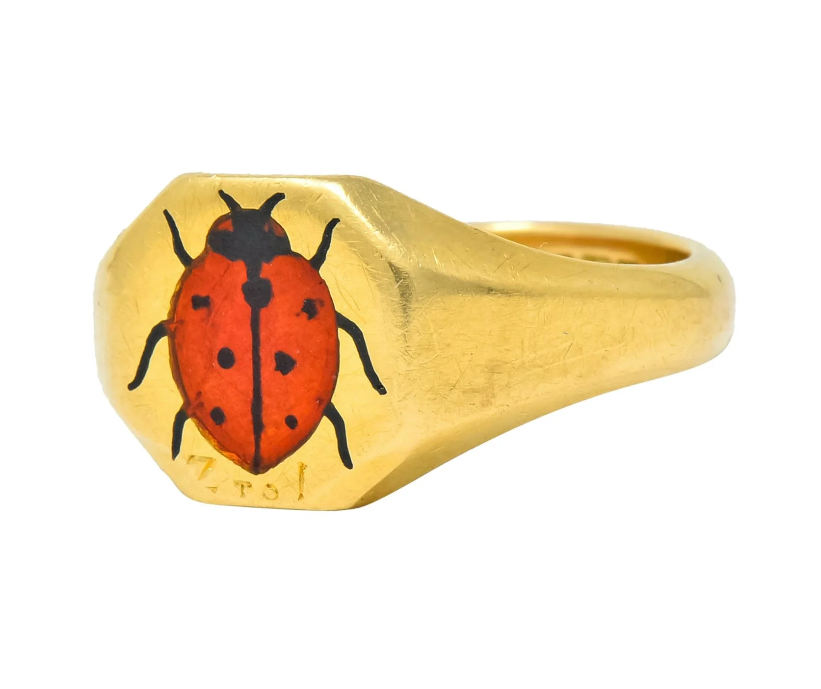 Retro 1938 Enamel 18 Karat Gold Ladybug Signet Pinky Ring - Image 5