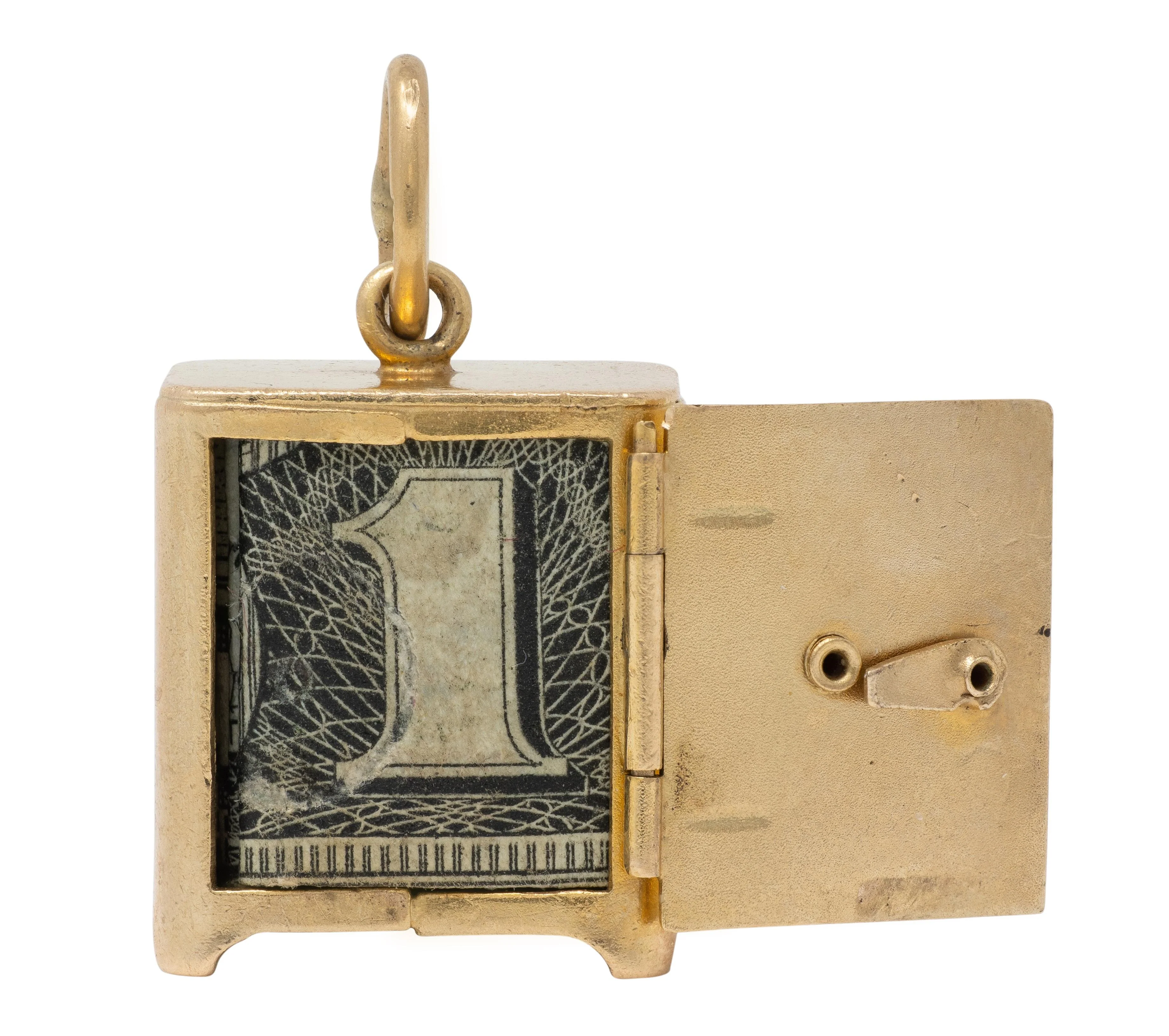 Retro 1940's 14 Karat Yellow Gold Functional Safe Dollar Bill Charm Pendant - Image 2