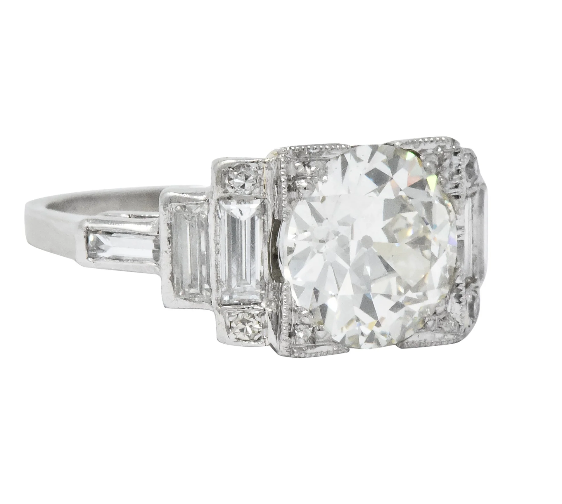 Retro 1940's 3.29 CTW Old European Diamond Platinum Engagement Ring GIA - Image 2