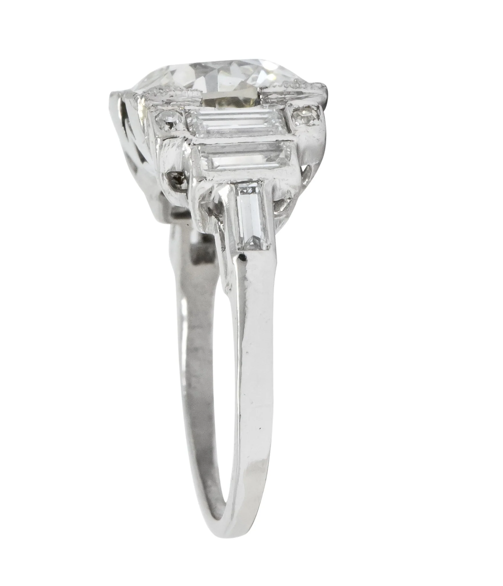 Retro 1940's 3.29 CTW Old European Diamond Platinum Engagement Ring GIA - Image 3