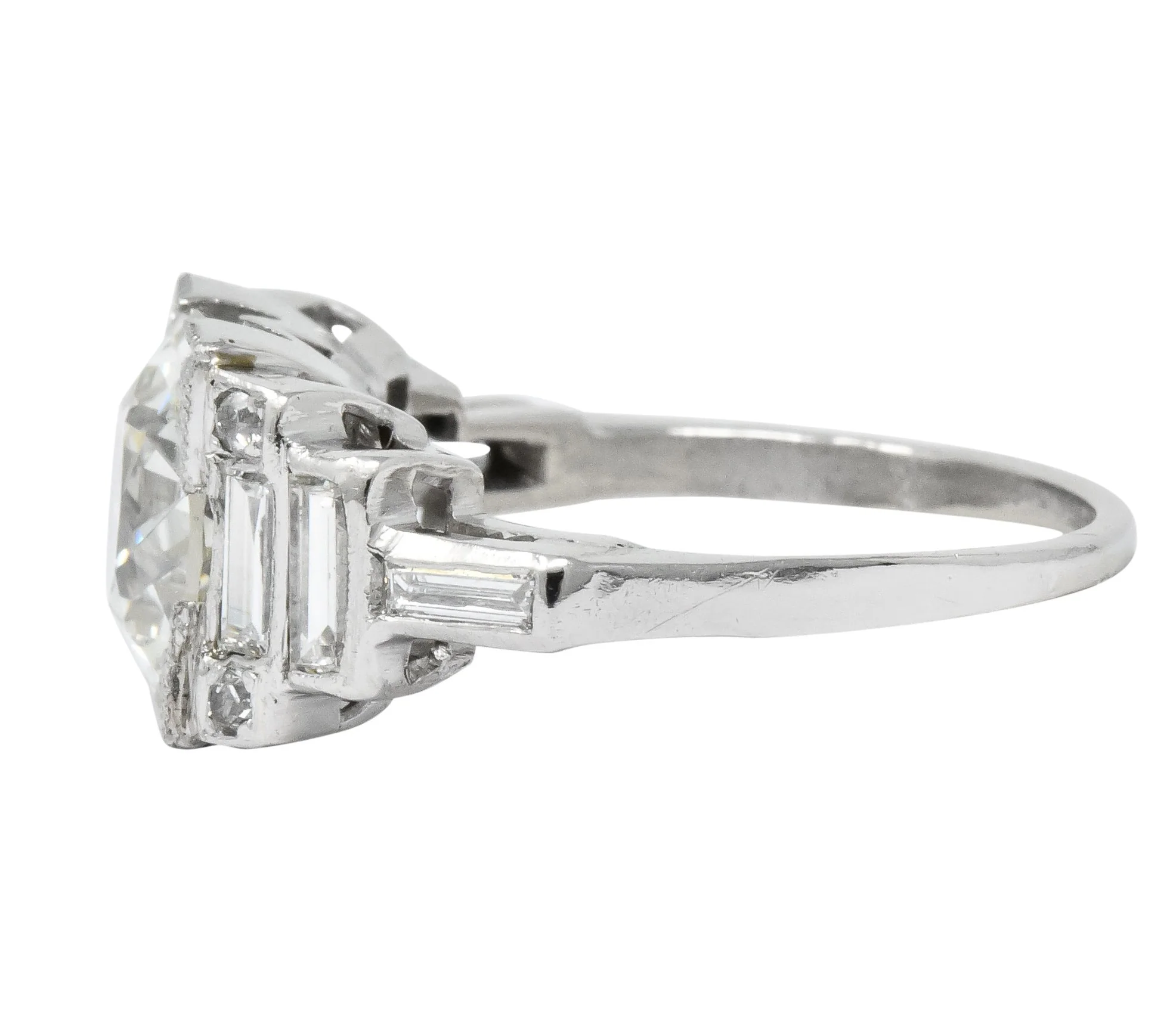Retro 1940's 3.29 CTW Old European Diamond Platinum Engagement Ring GIA - Image 4