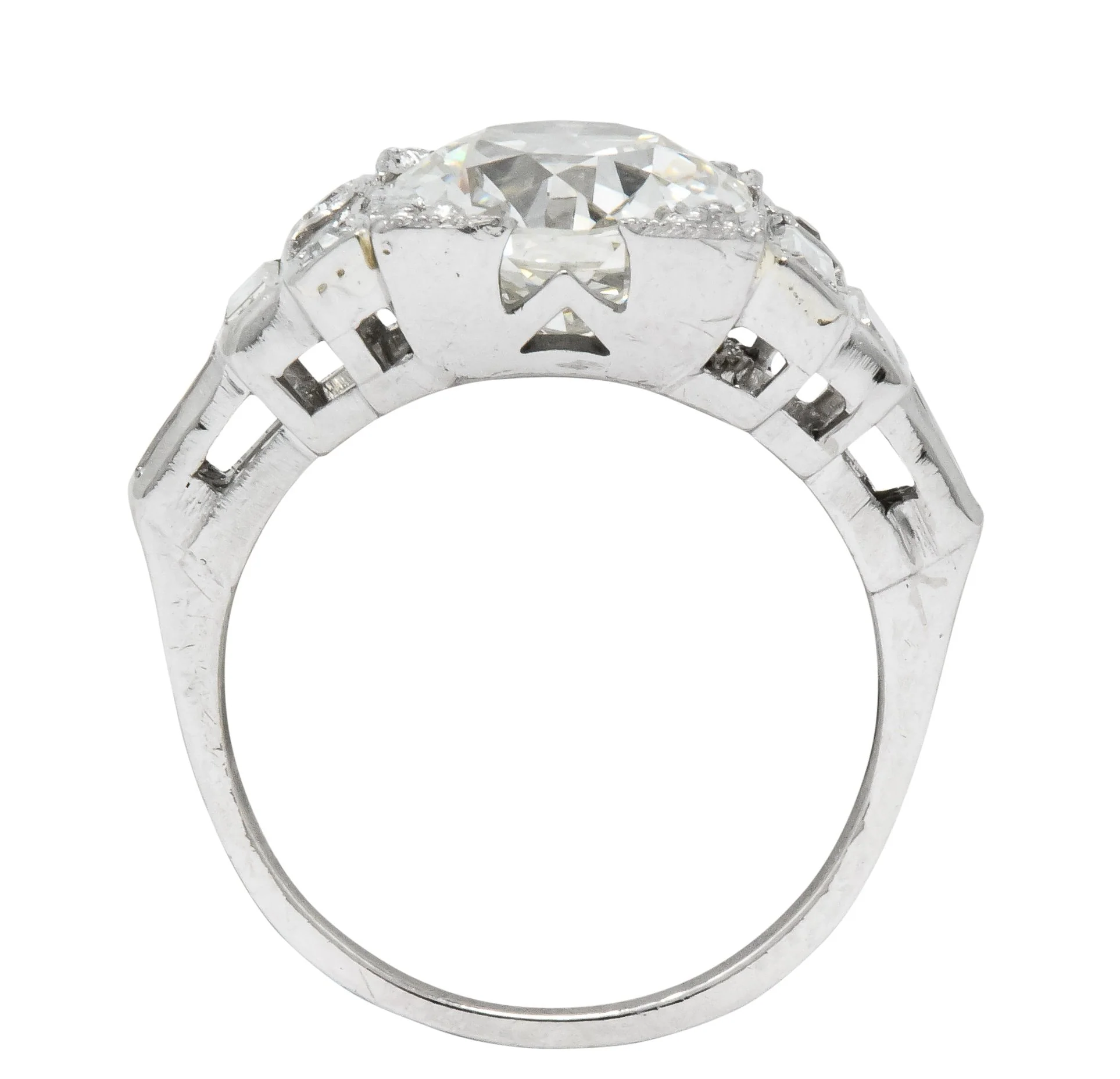 Retro 1940's 3.29 CTW Old European Diamond Platinum Engagement Ring GIA - Image 6