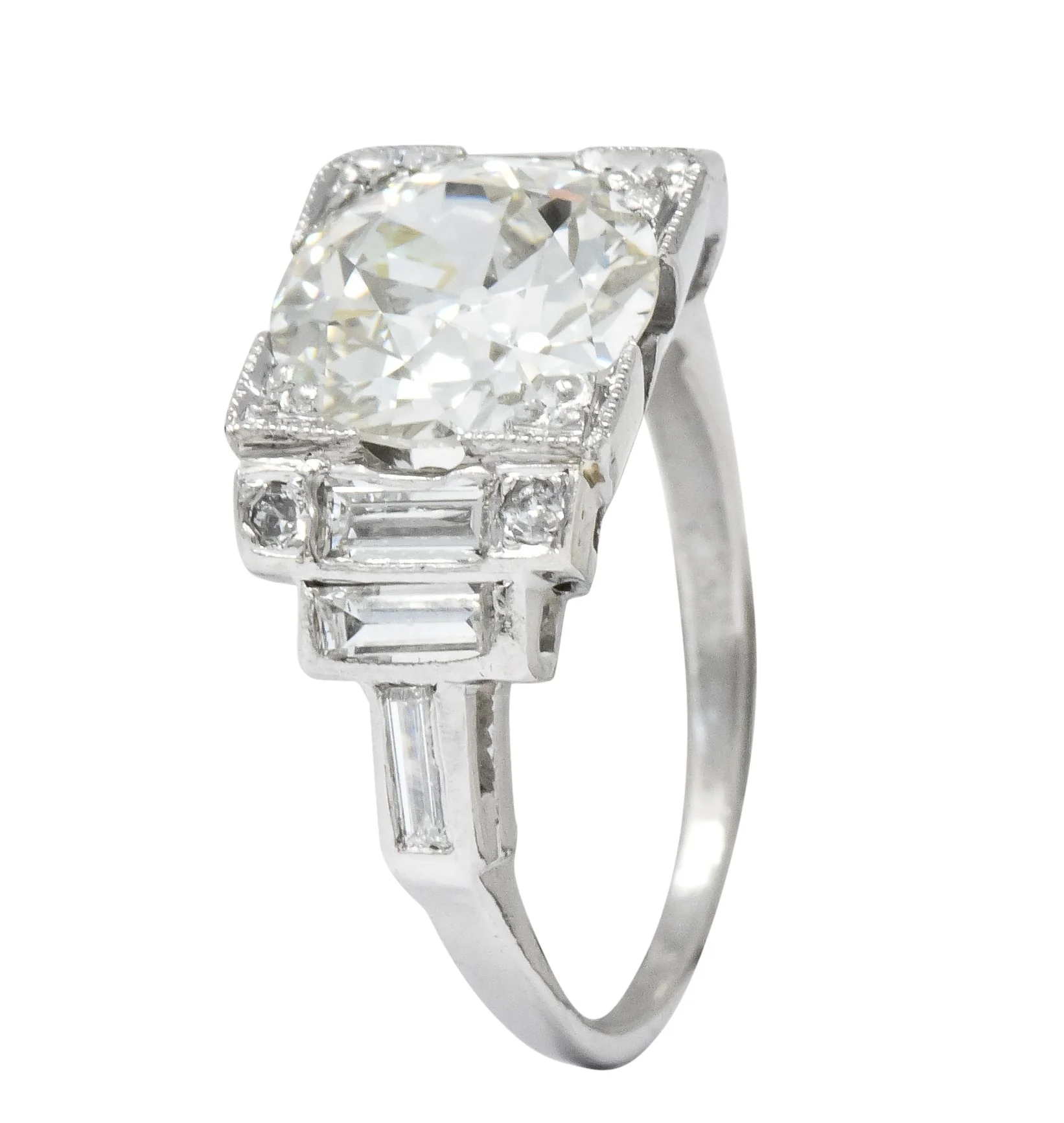 Retro 1940's 3.29 CTW Old European Diamond Platinum Engagement Ring GIA - Image 7