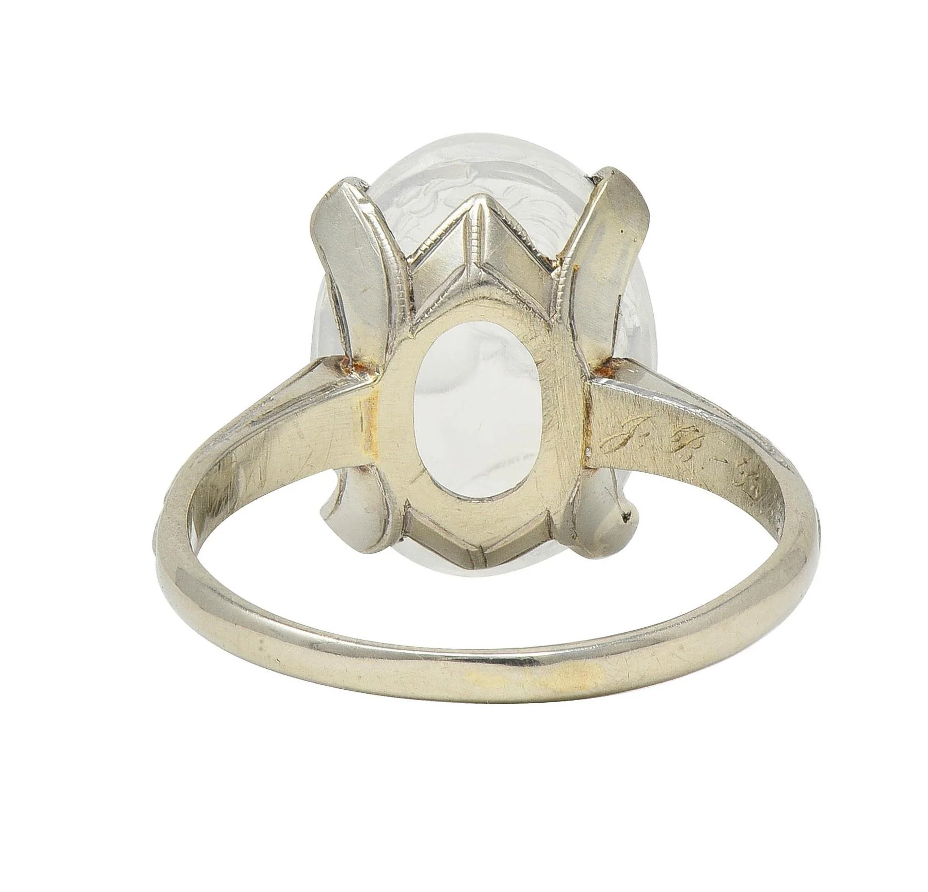 Retro 1943 Carved Moonstone 14 Karat White Gold Vintage Intaglio Ring - Image 3