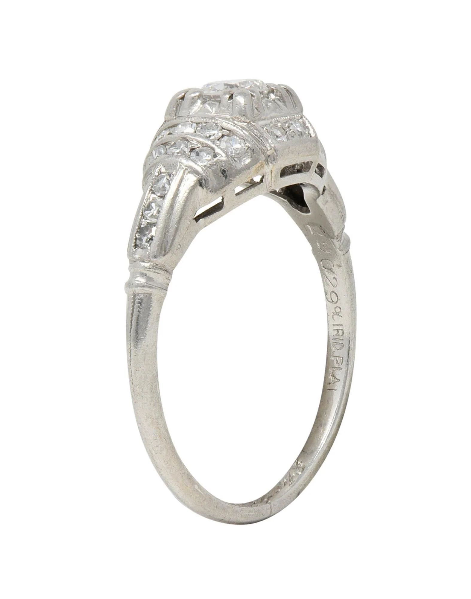 Retro 1943 Old European Cut Diamond Platinum Stepped Vintage Engagement Ring - Image 11