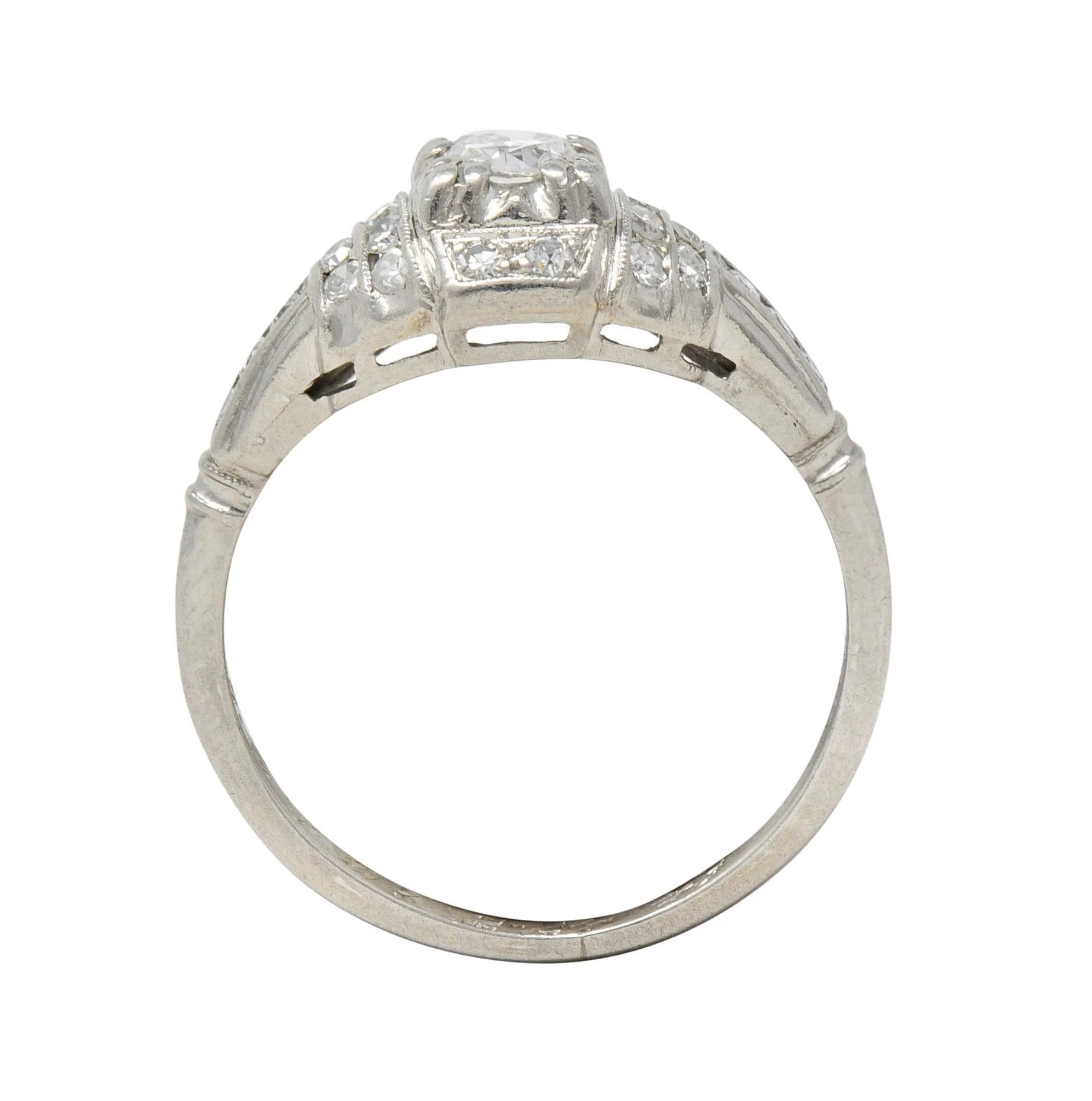 Retro 1943 Old European Cut Diamond Platinum Stepped Vintage Engagement Ring - Image 12