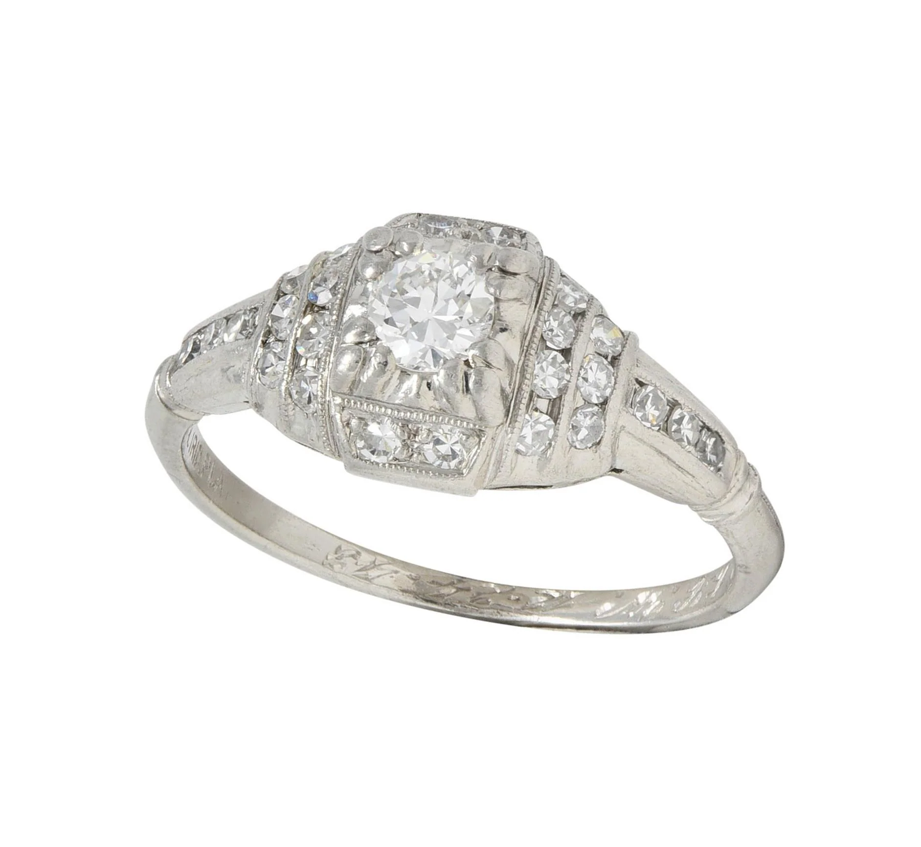 Retro 1943 Old European Cut Diamond Platinum Stepped Vintage Engagement Ring - Image 13