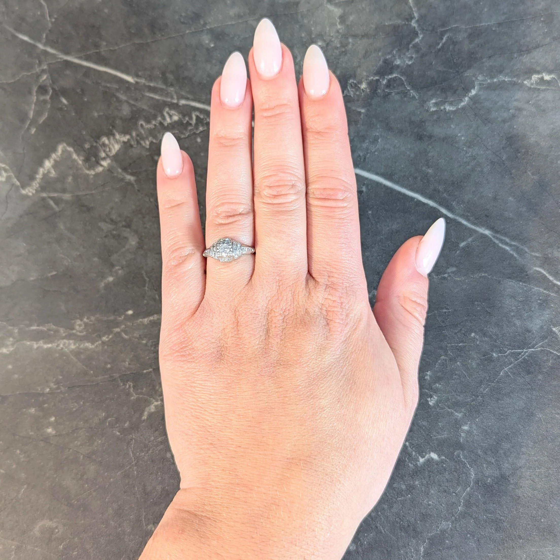 Retro 1943 Old European Cut Diamond Platinum Stepped Vintage Engagement Ring - Image 14