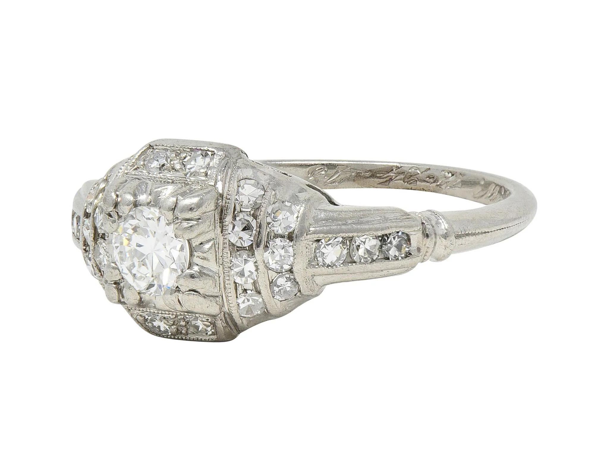 Retro 1943 Old European Cut Diamond Platinum Stepped Vintage Engagement Ring - Image 6