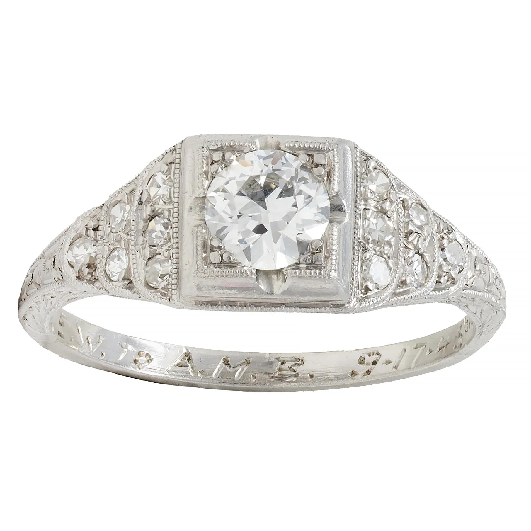 Retro 1945 0.70 CTW European Cut Diamond Platinum Vintage Stepped Engagement Ring - Image 7