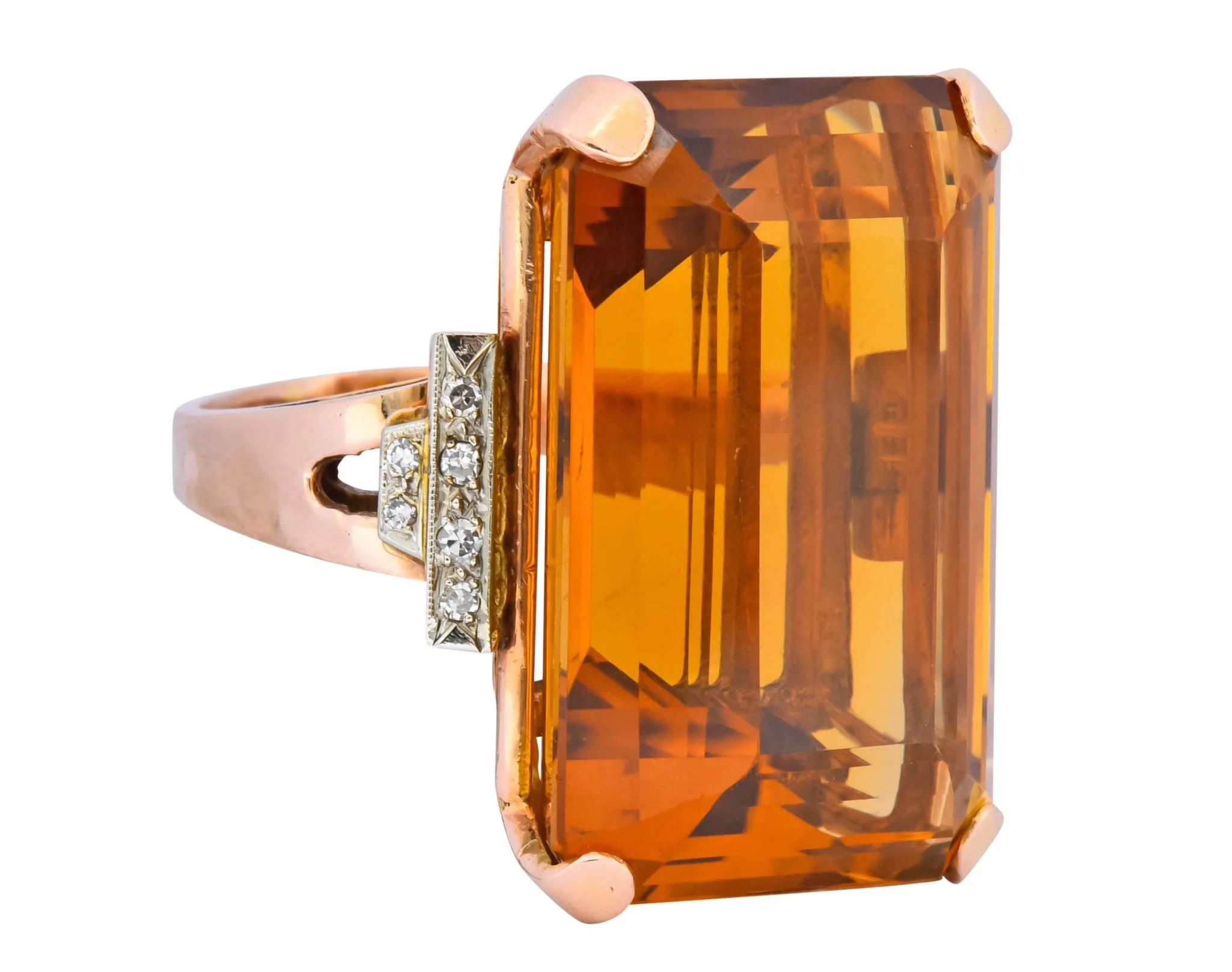 Retro 1950’s Citrine Diamond 14 Karat Gold Statement Cocktail Ring - Image 2