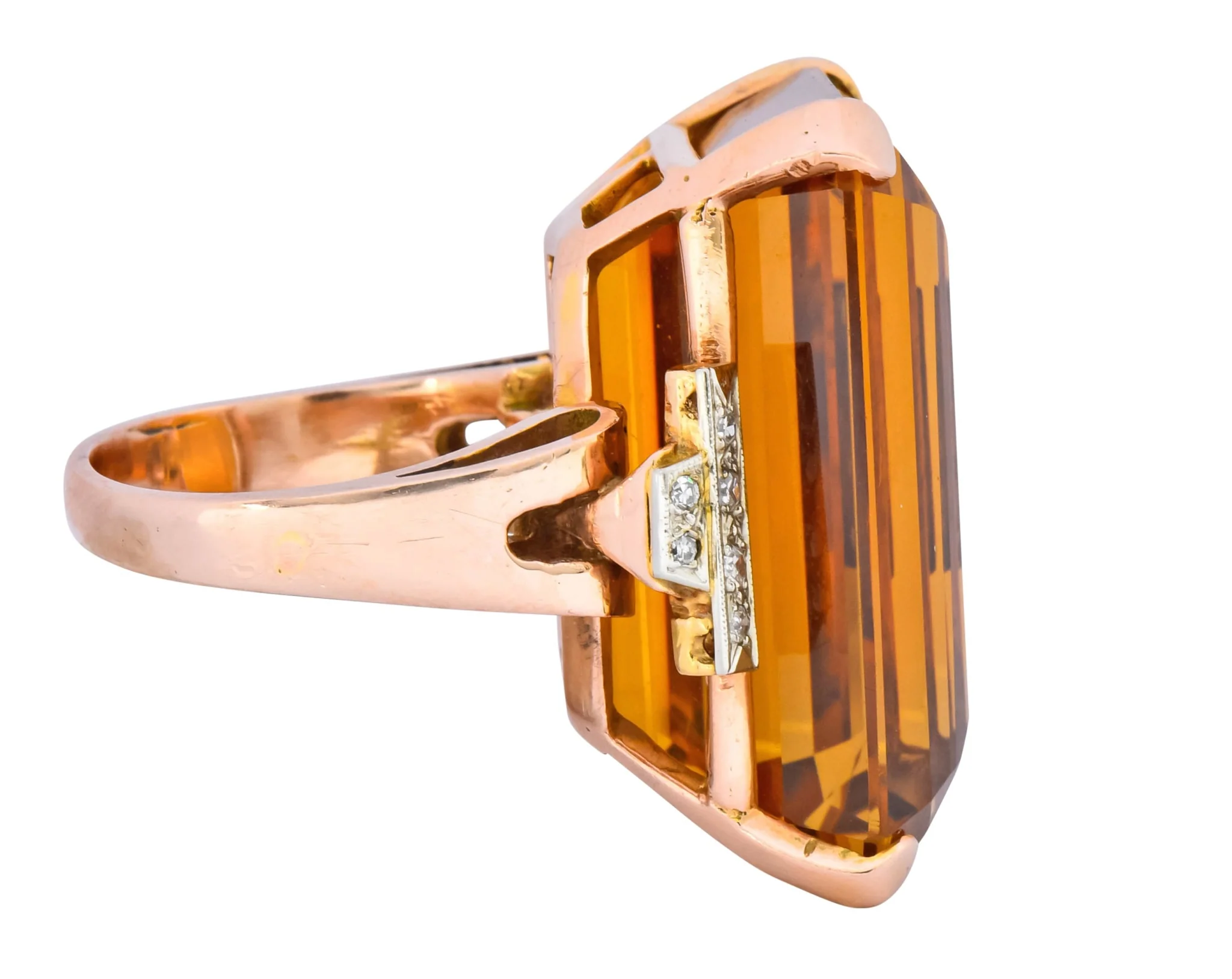 Retro 1950’s Citrine Diamond 14 Karat Gold Statement Cocktail Ring - Image 3