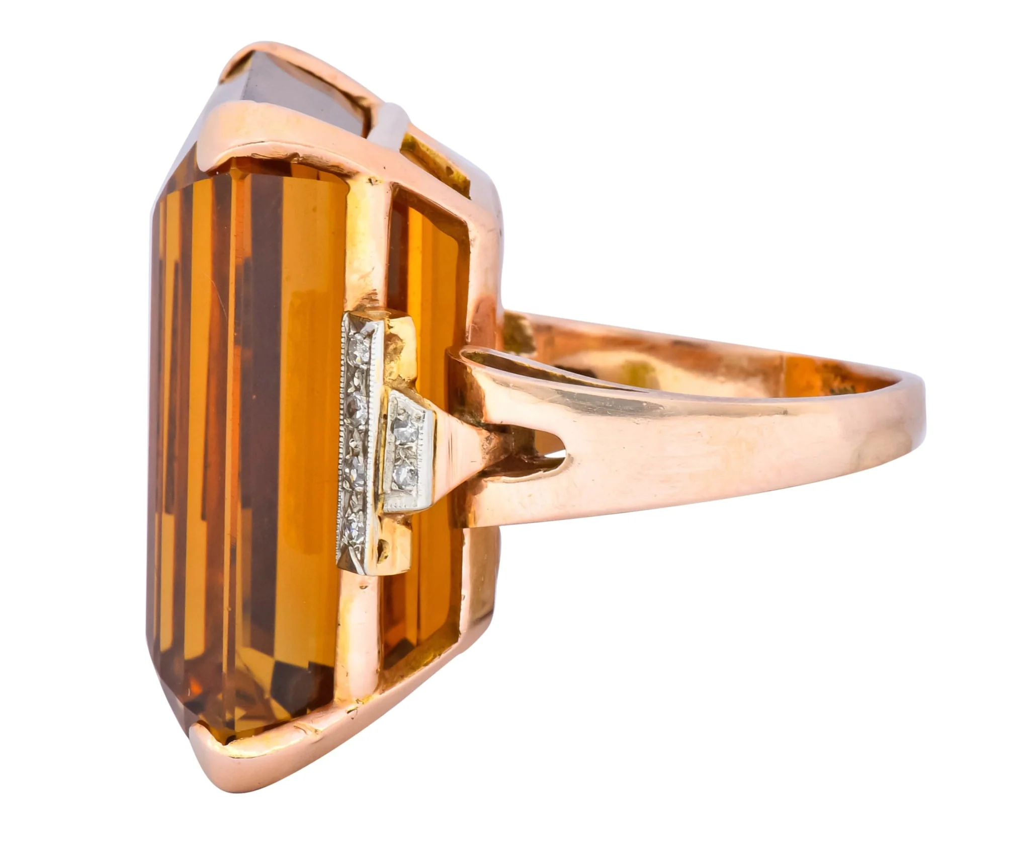 Retro 1950’s Citrine Diamond 14 Karat Gold Statement Cocktail Ring - Image 5