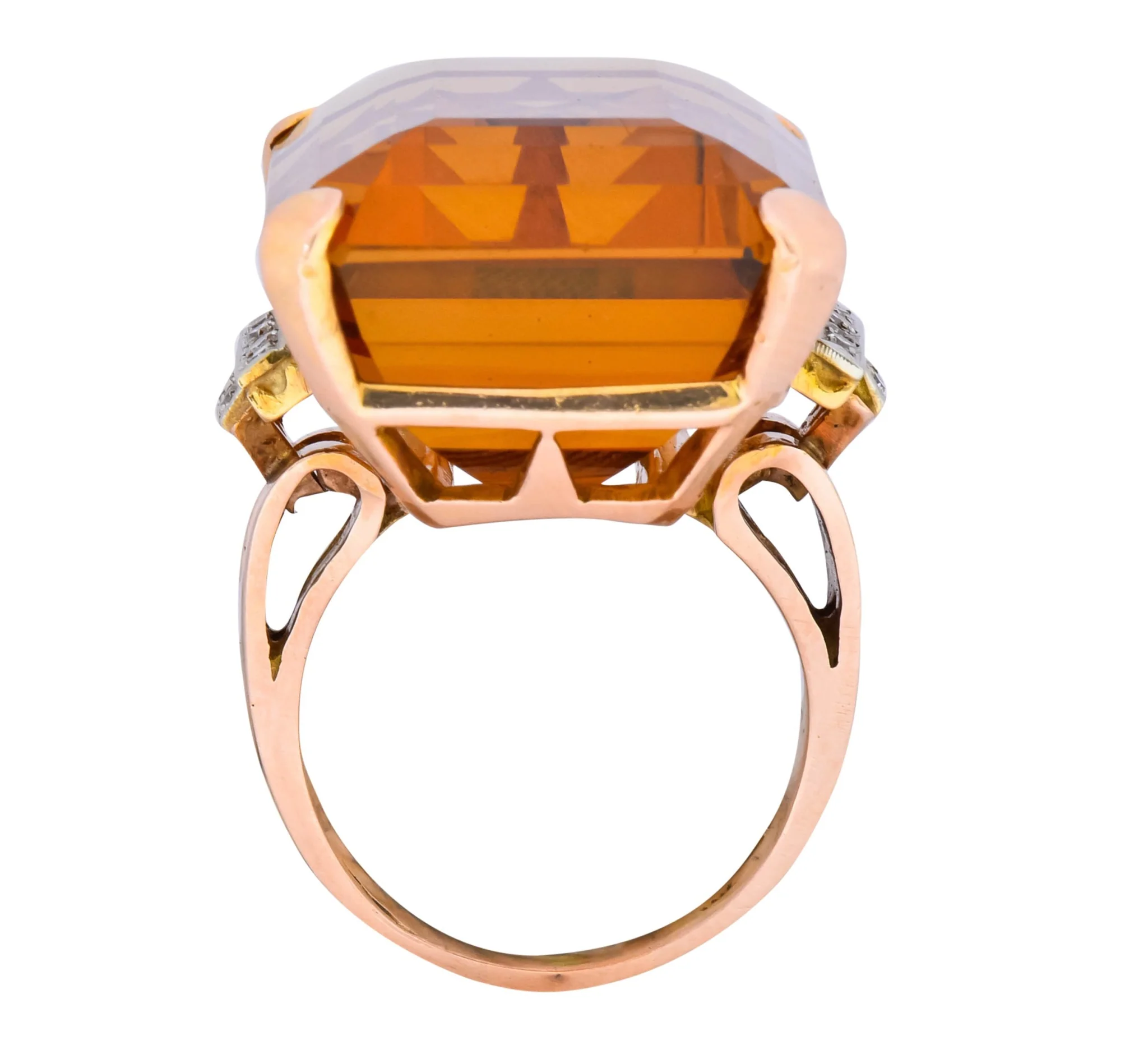 Retro 1950’s Citrine Diamond 14 Karat Gold Statement Cocktail Ring - Image 7