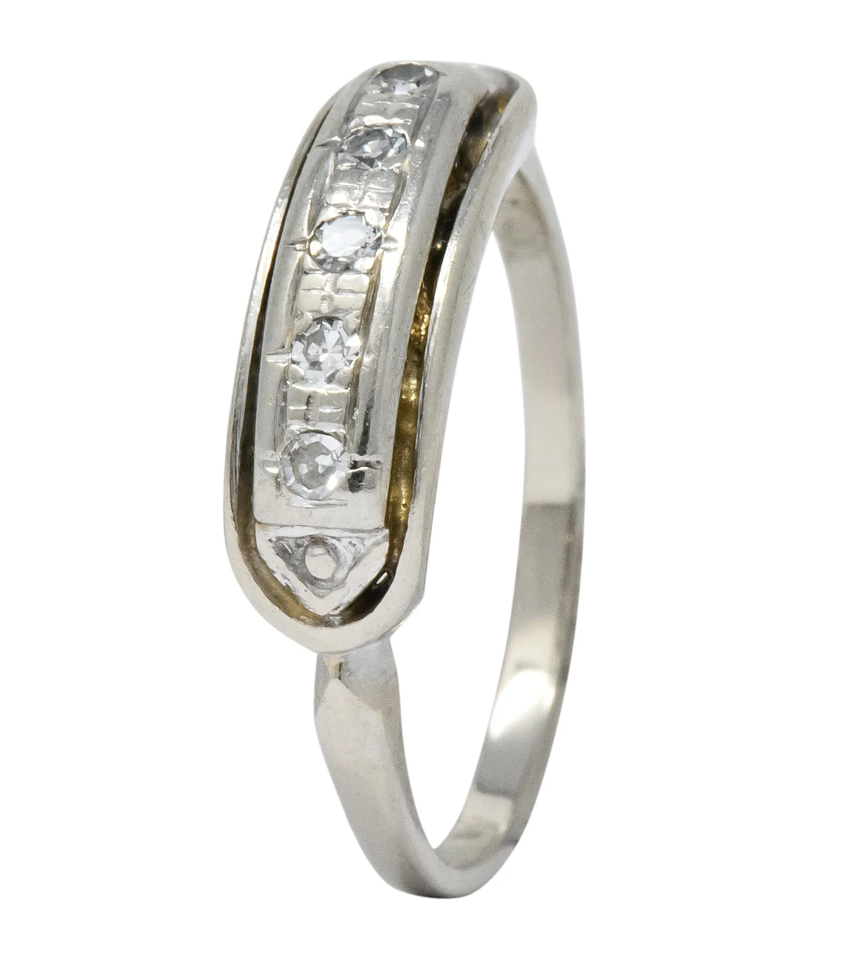 Retro 1950's Diamond White Gold Anniversary Band Stackable Ring - Image 8