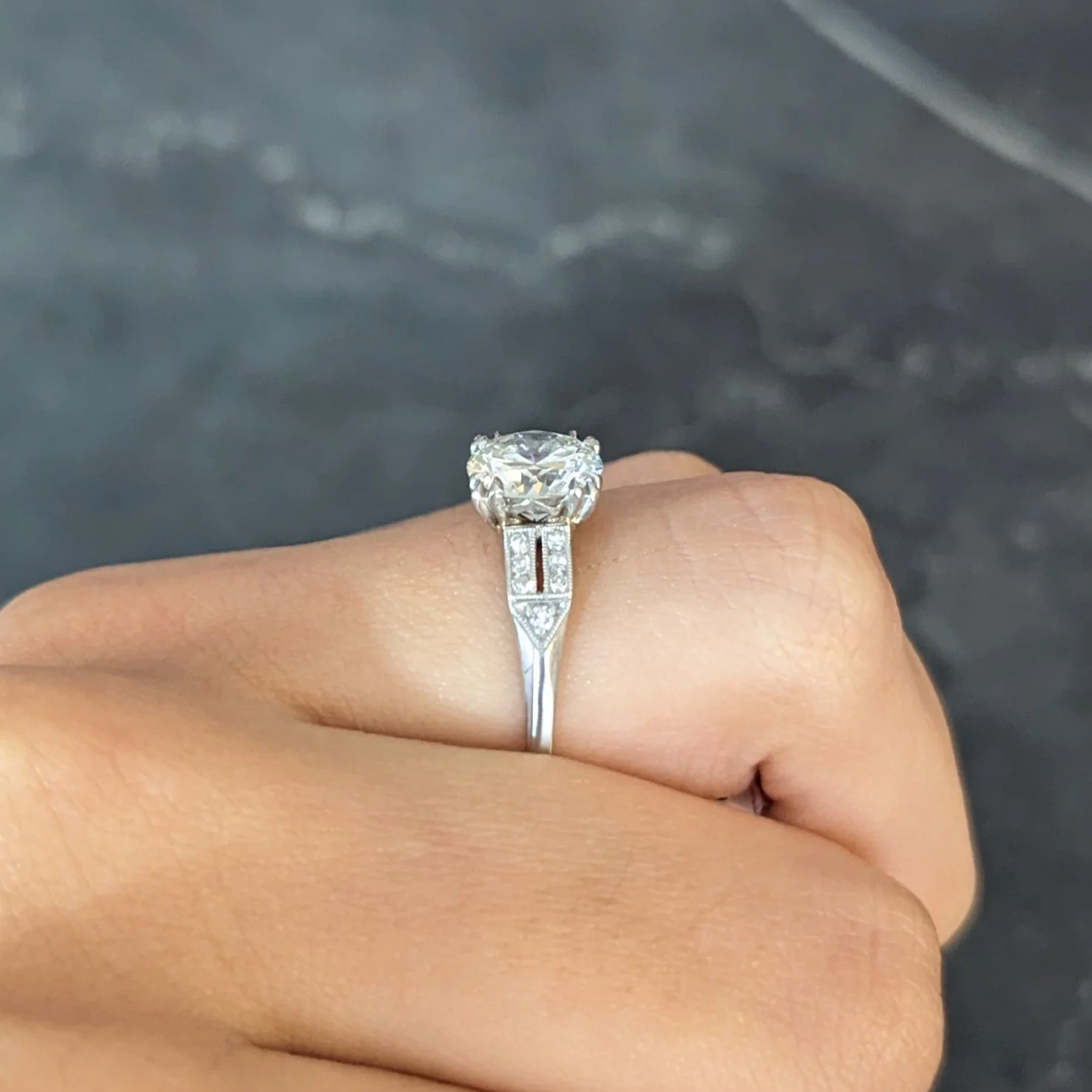 Retro 2.01 CTW Old European Cut Diamond Platinum Arrow Engagement Ring GIA - Image 15