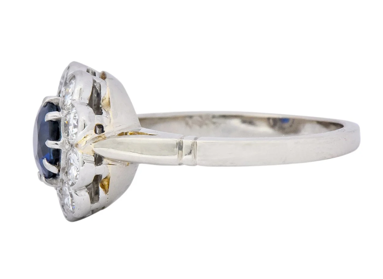 Retro 2.09 CTW No Heat Sapphire Diamond 14 Karat White Gold Cluster Ring GIA - Image 5