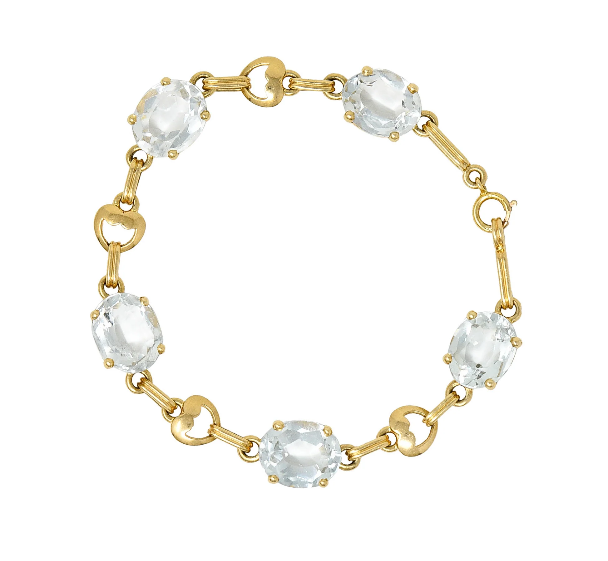 Retro 20.00 CTW Aquamarine 14 Karat Gold Heart Link Bracelet - Image 2