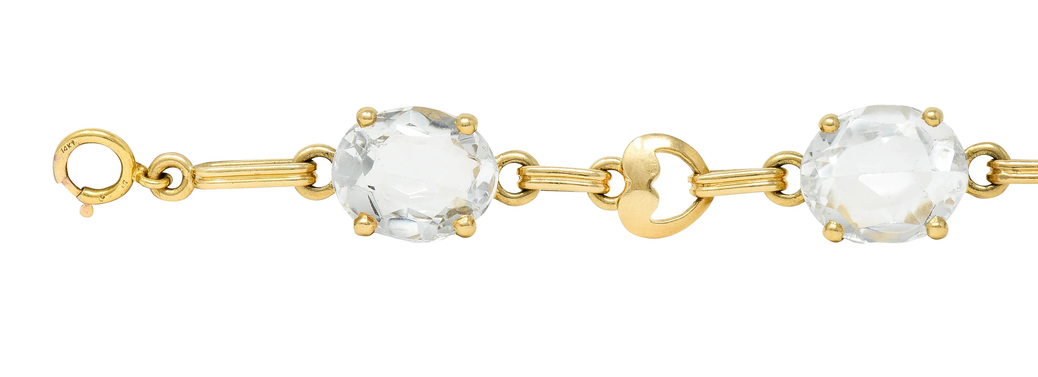 Retro 20.00 CTW Aquamarine 14 Karat Gold Heart Link Bracelet - Image 3