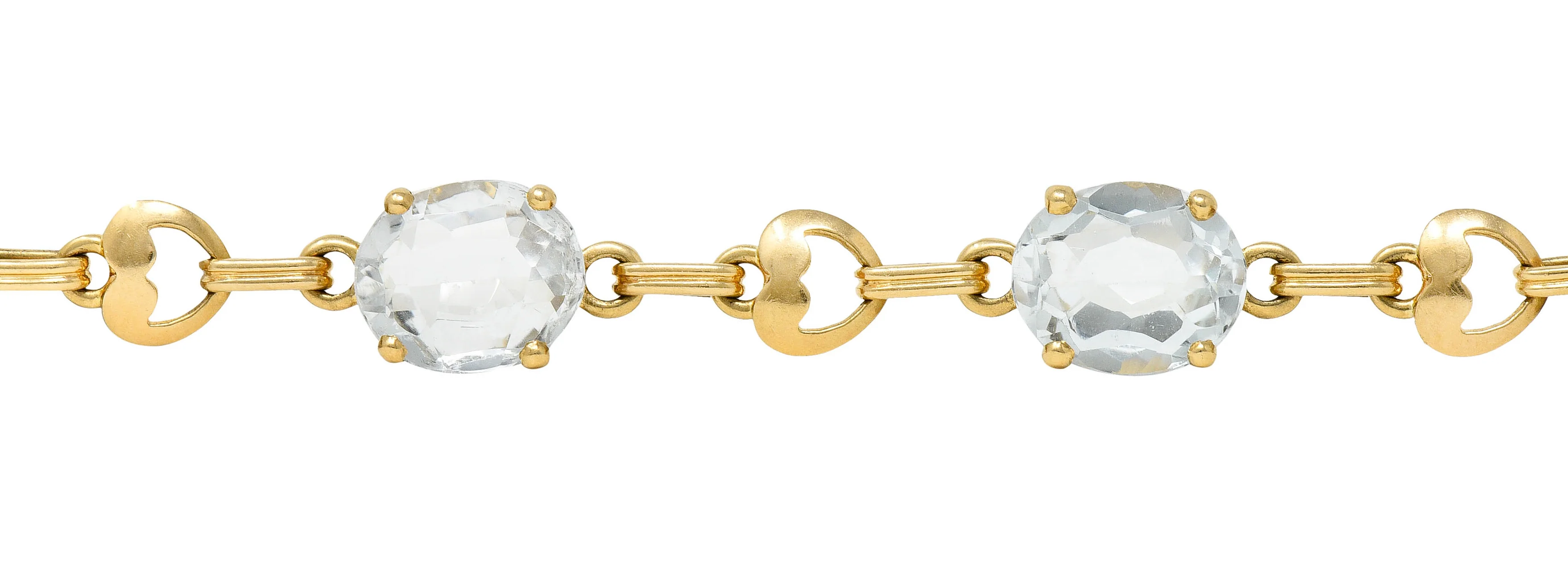 Retro 20.00 CTW Aquamarine 14 Karat Gold Heart Link Bracelet - Image 4