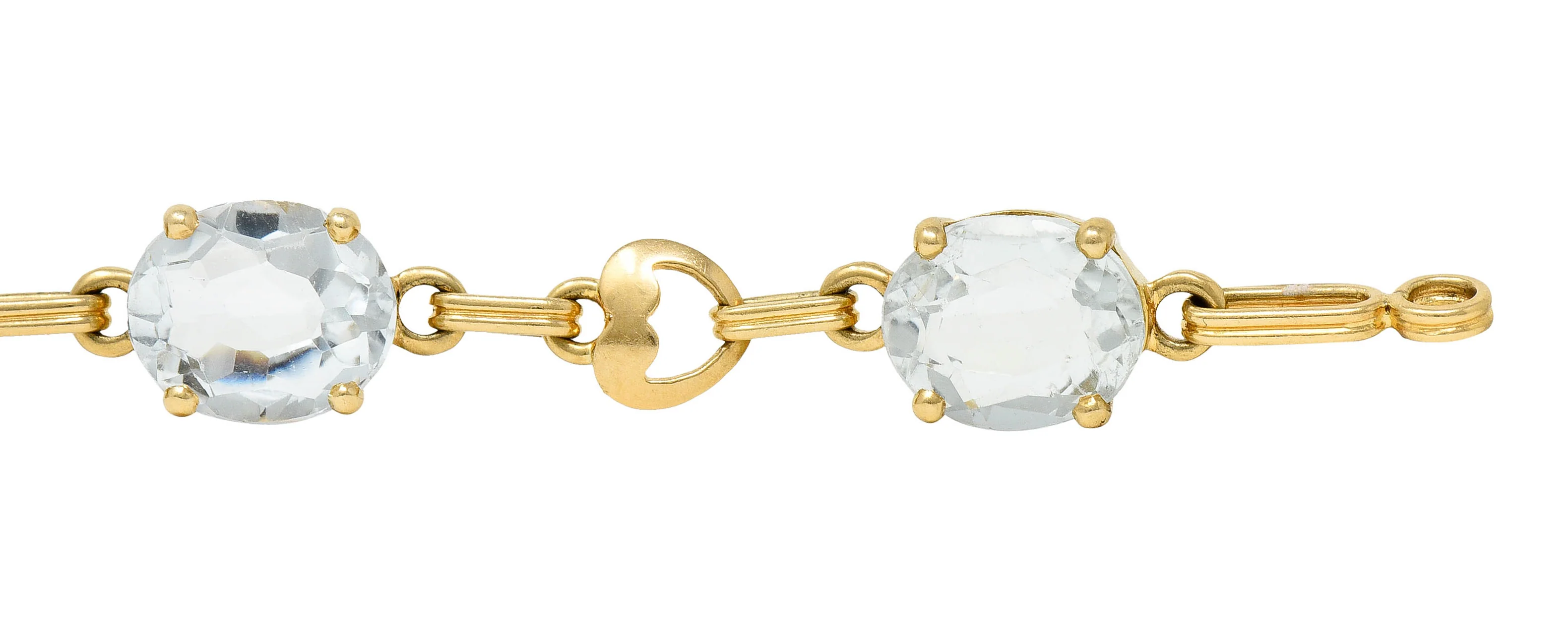 Retro 20.00 CTW Aquamarine 14 Karat Gold Heart Link Bracelet - Image 5