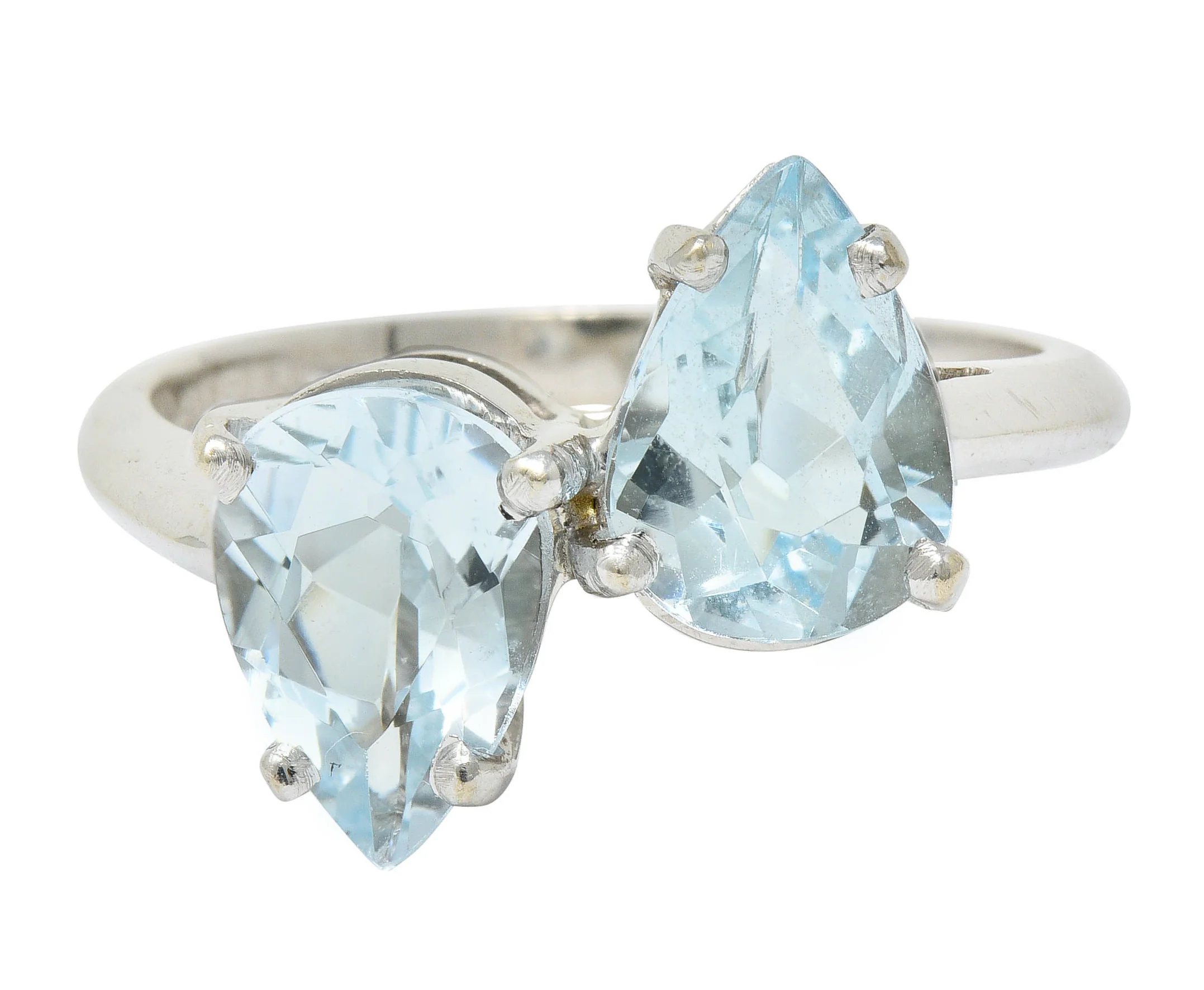 Retro 3.00 CTW Aquamarine 14 Karat White Gold Bypass Ring